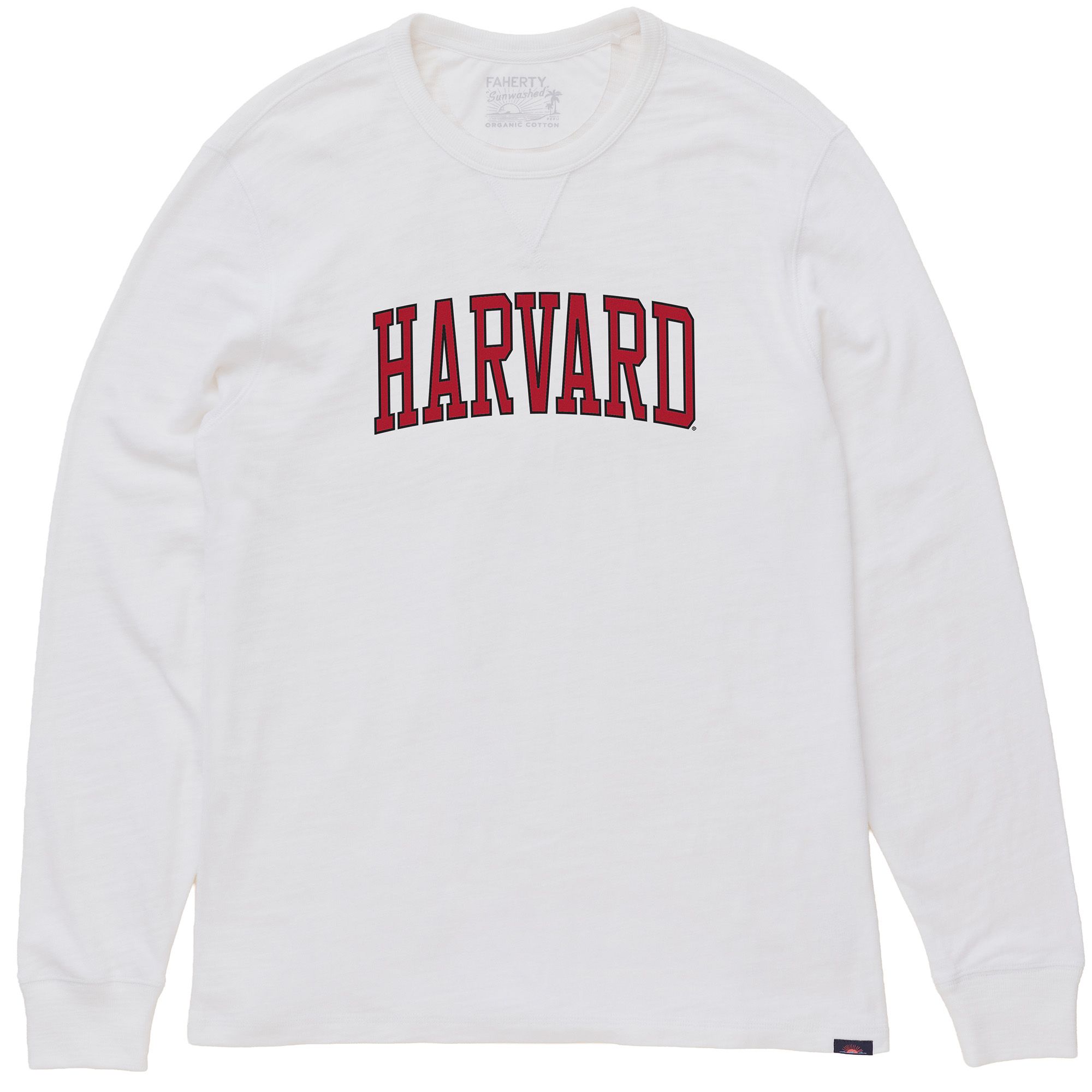Faherty Men's Harvard Crimson White Sunwashed Slub Crewneck Sweatshirt