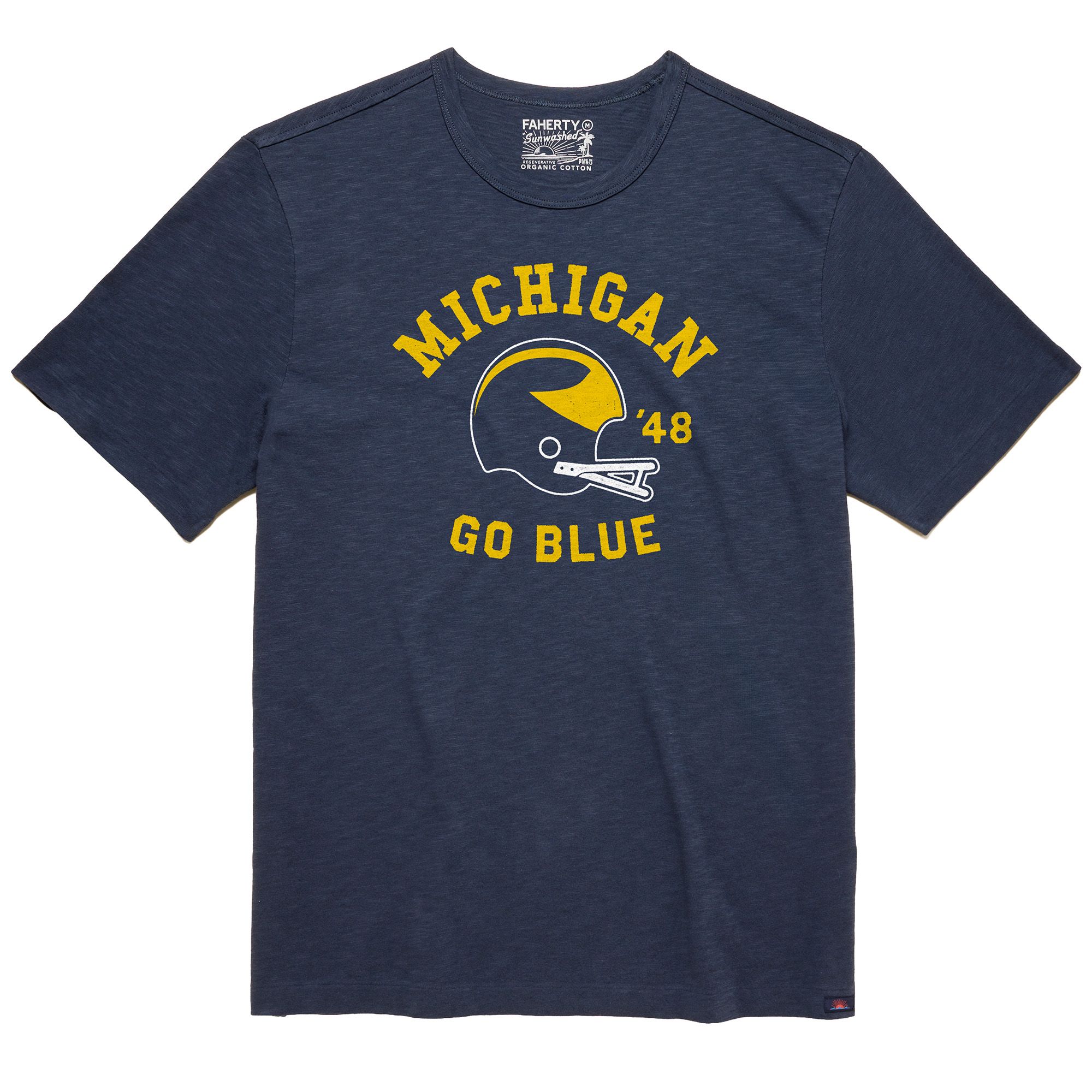 Faherty Men's Michigan Wolverines Dune Navy Sunwashed T-Shirt