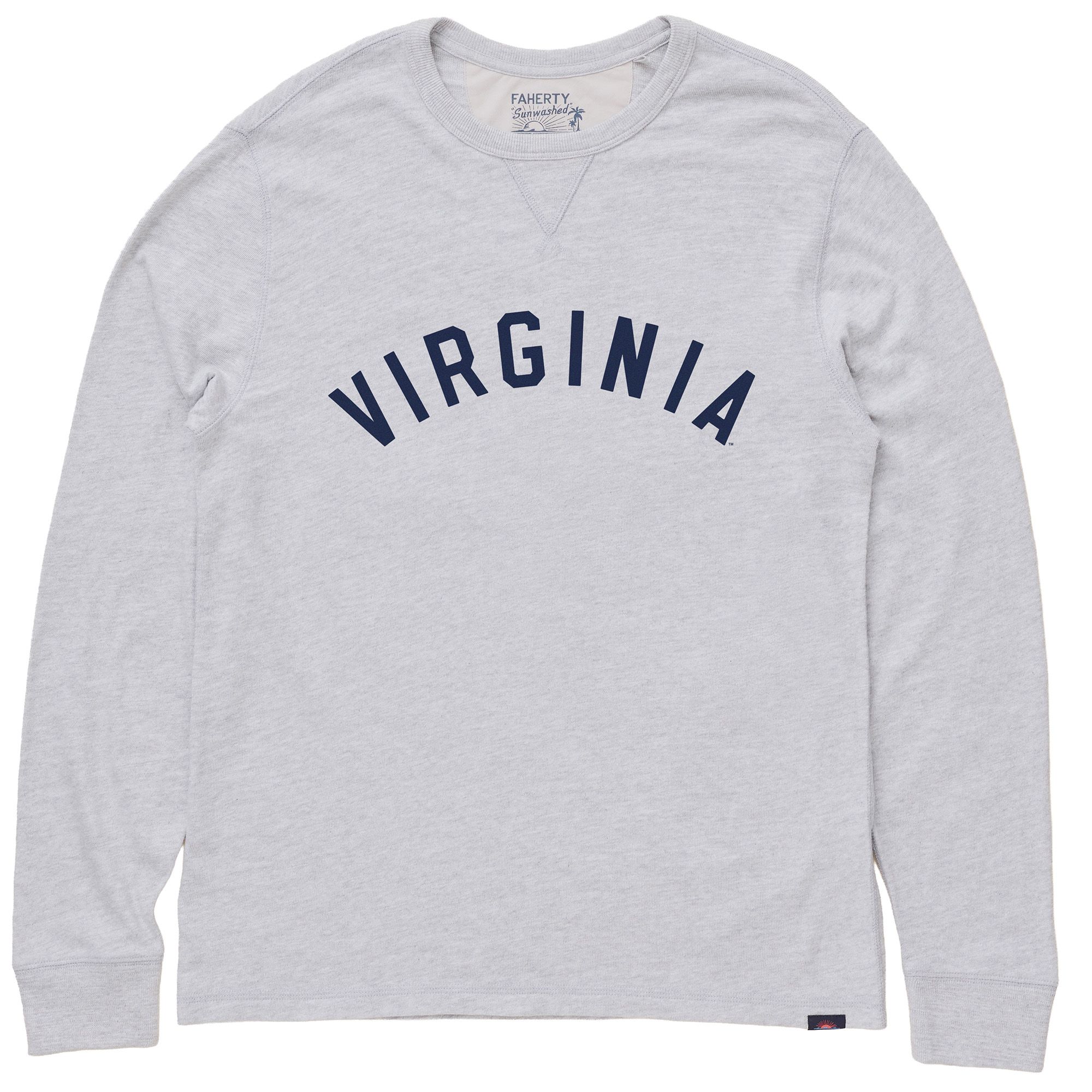 Faherty Men's Virginia Cavaliers Light Gray Heather Sunwashed Slub Crewneck Sweatshirt