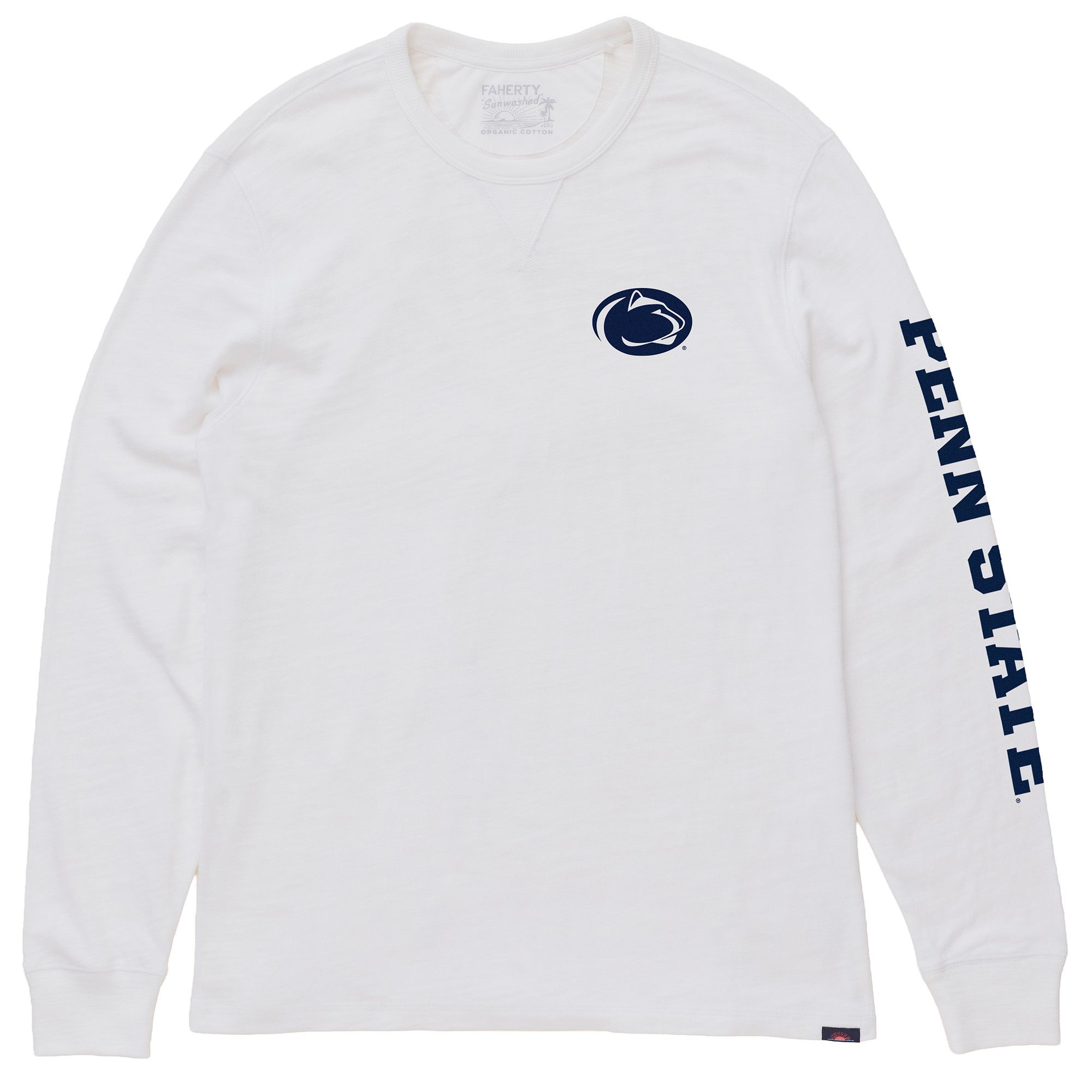 Faherty Men's Penn State Nittany Lions White Sunwashed Slub Crewneck Sweatshirt