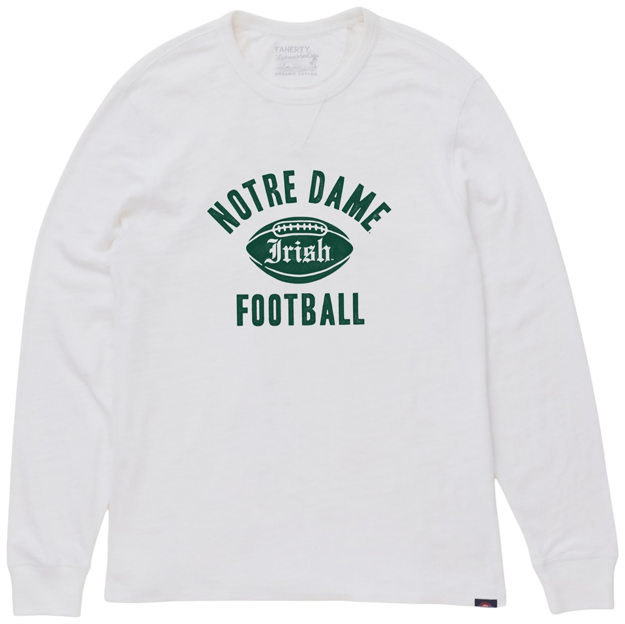 Faherty Men's Notre Dame Fighting Irish White Sunwashed Slub Crewneck Sweatshirt