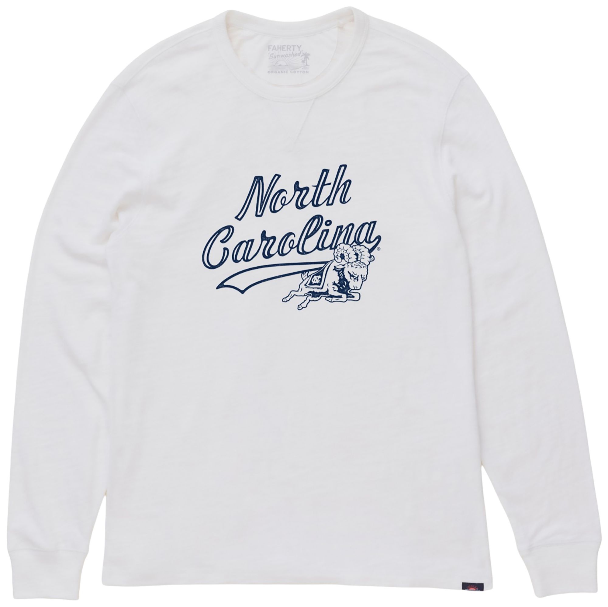 Faherty Men's North Carolina Tar Heels White Sunwashed Slub Crewneck Sweatshirt