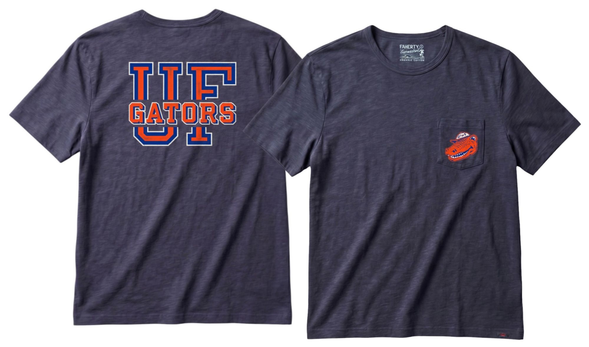 Faherty Men's Florida Gators Dune Navy Sunwashed Pocket T-Shirt