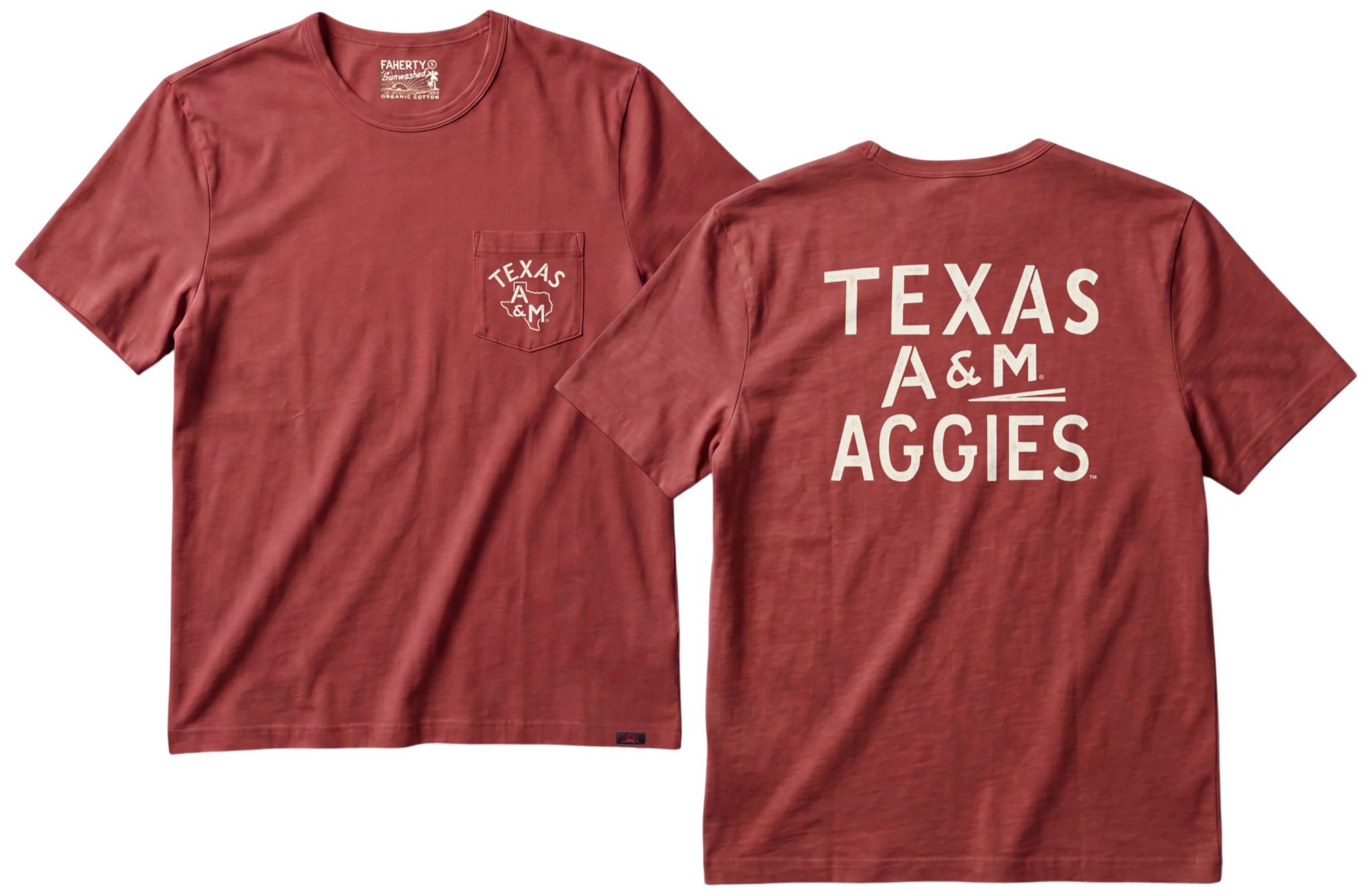 Faherty Men's Texas A&amp;M Aggies Cherry Wood Sunwashed Pocket T-Shirt