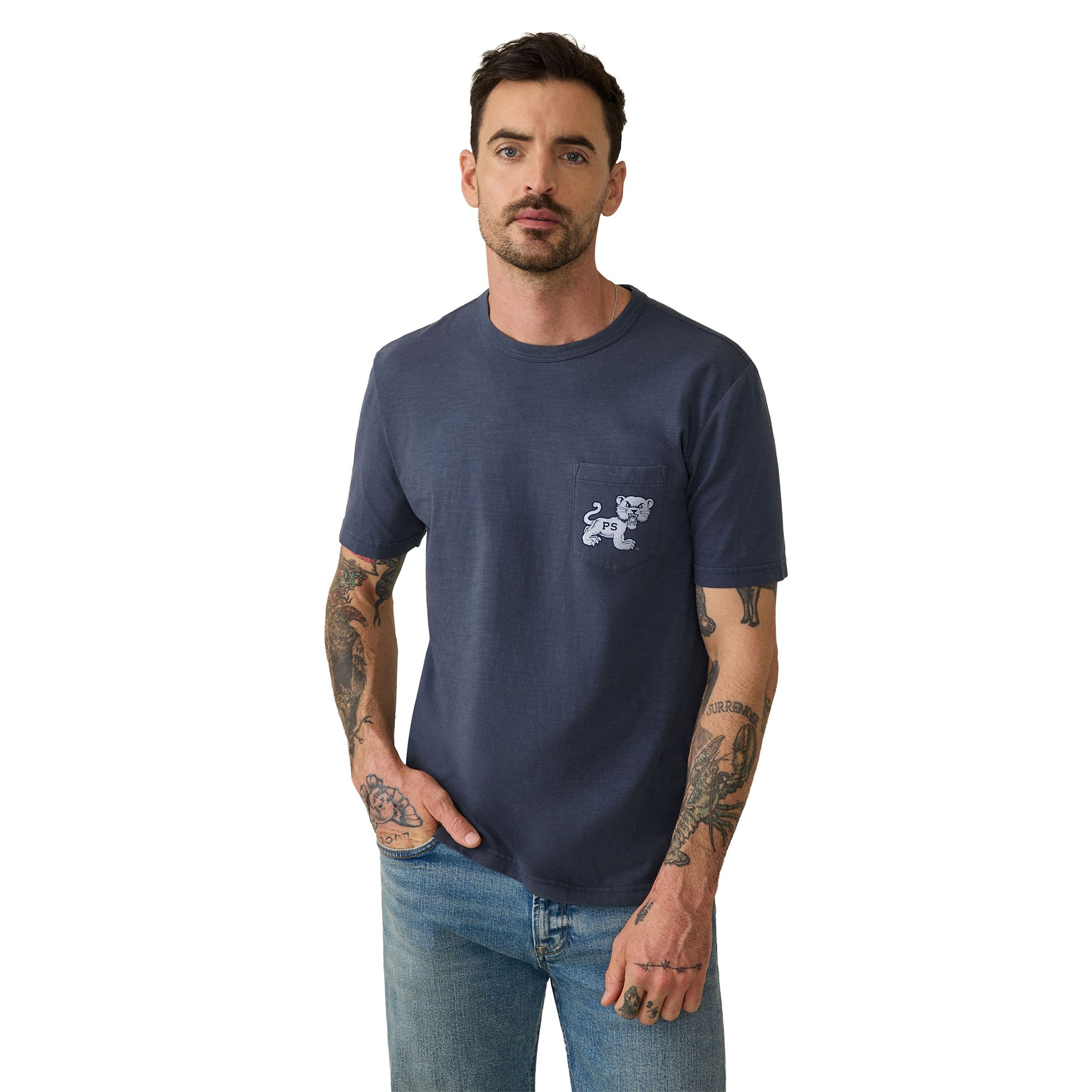 Faherty Men's Penn State Nittany Lions Dune Navy Sunwashed Pocket T-Shirt