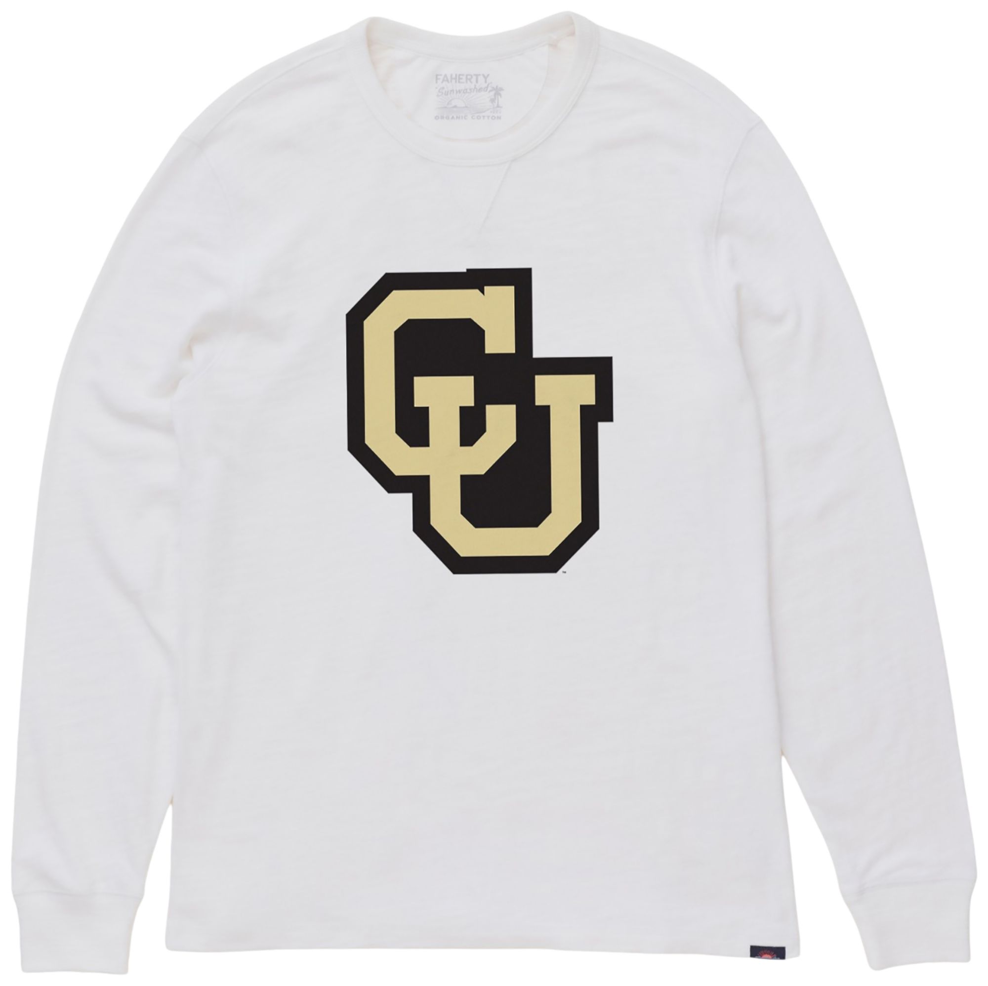 Faherty Men's Colorado Buffaloes White Sunwashed Slub Crewneck Sweatshirt