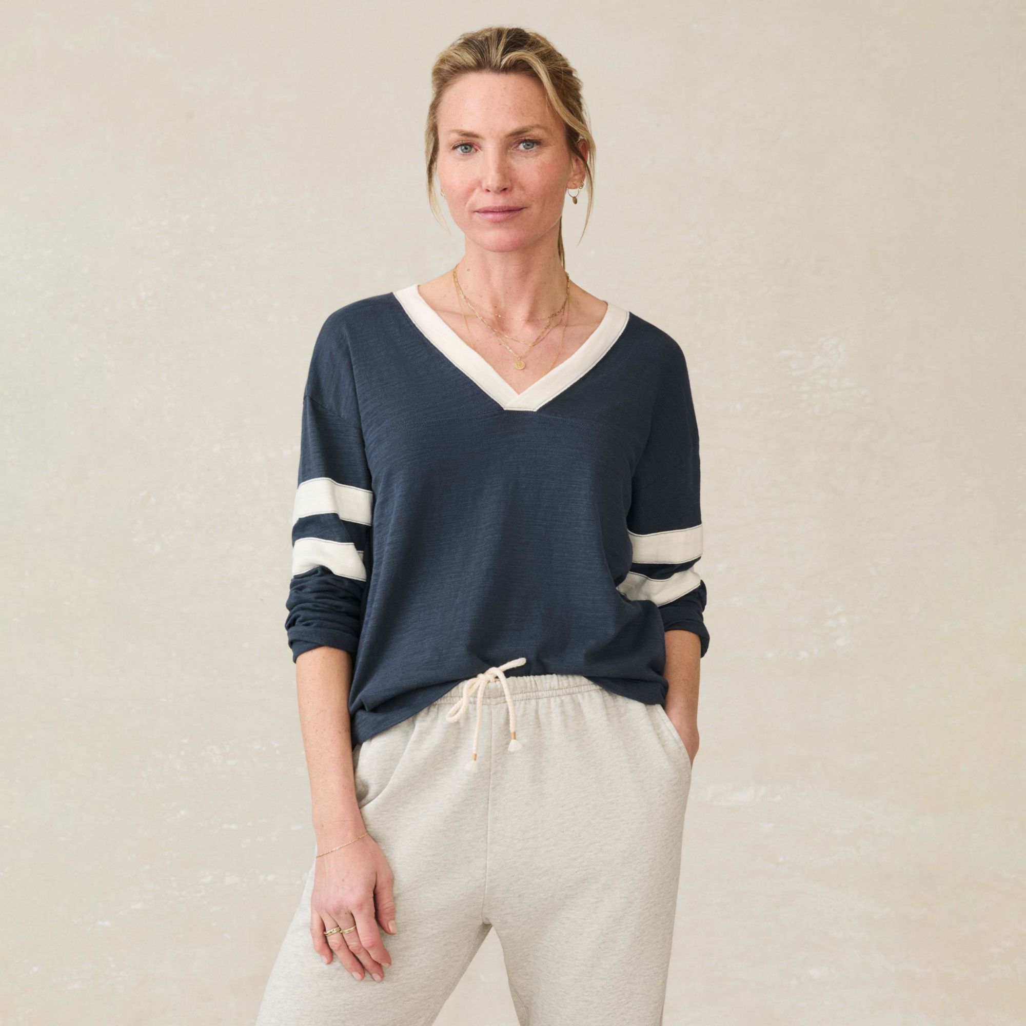 Faherty Women's Sunwashed Slub Varsity T-Shirt