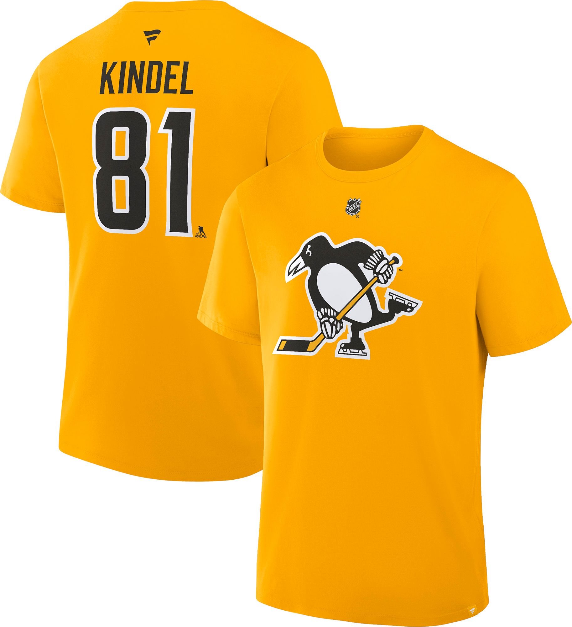 NHL Men's Pittsburgh Penguins Yellow Gold Ben Kindel #81 Alternate T-Shirt
