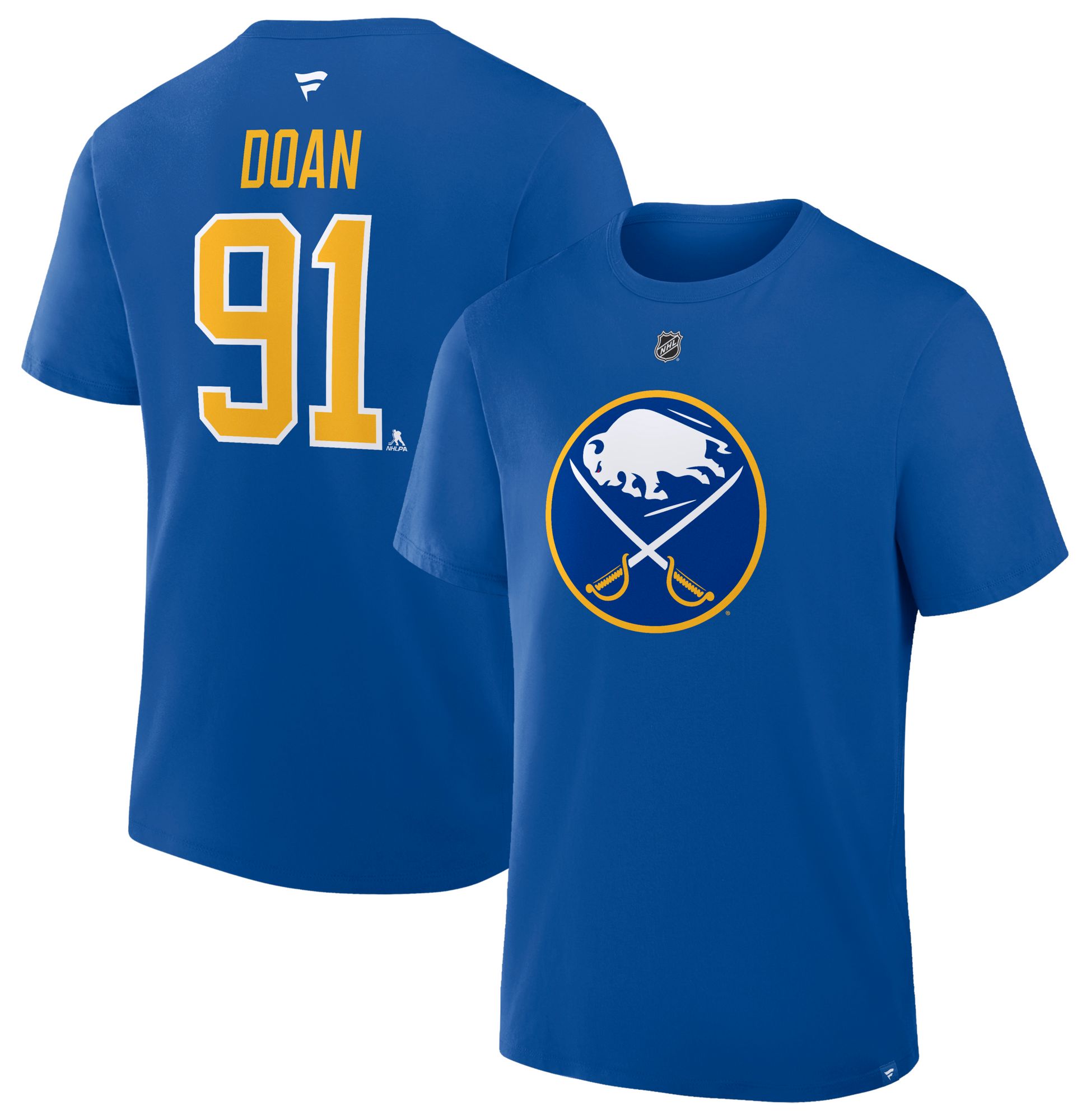 NHL Men's Buffalo Sabres Deep Royal Josh Doan #91 T-Shirt