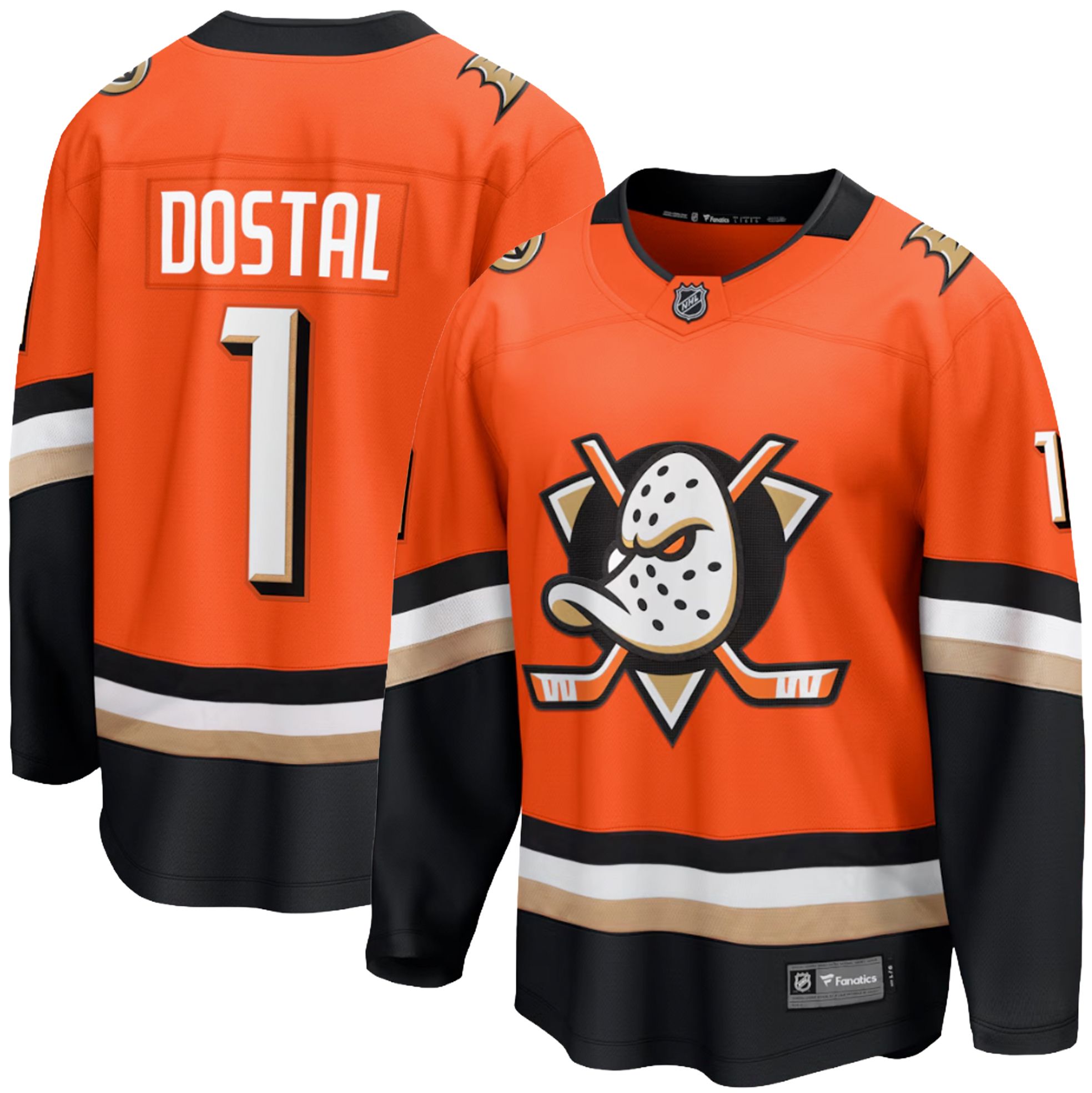 NHL Men's Anaheim Ducks Orange Luke Dostal #1 Home Replica Jersey
