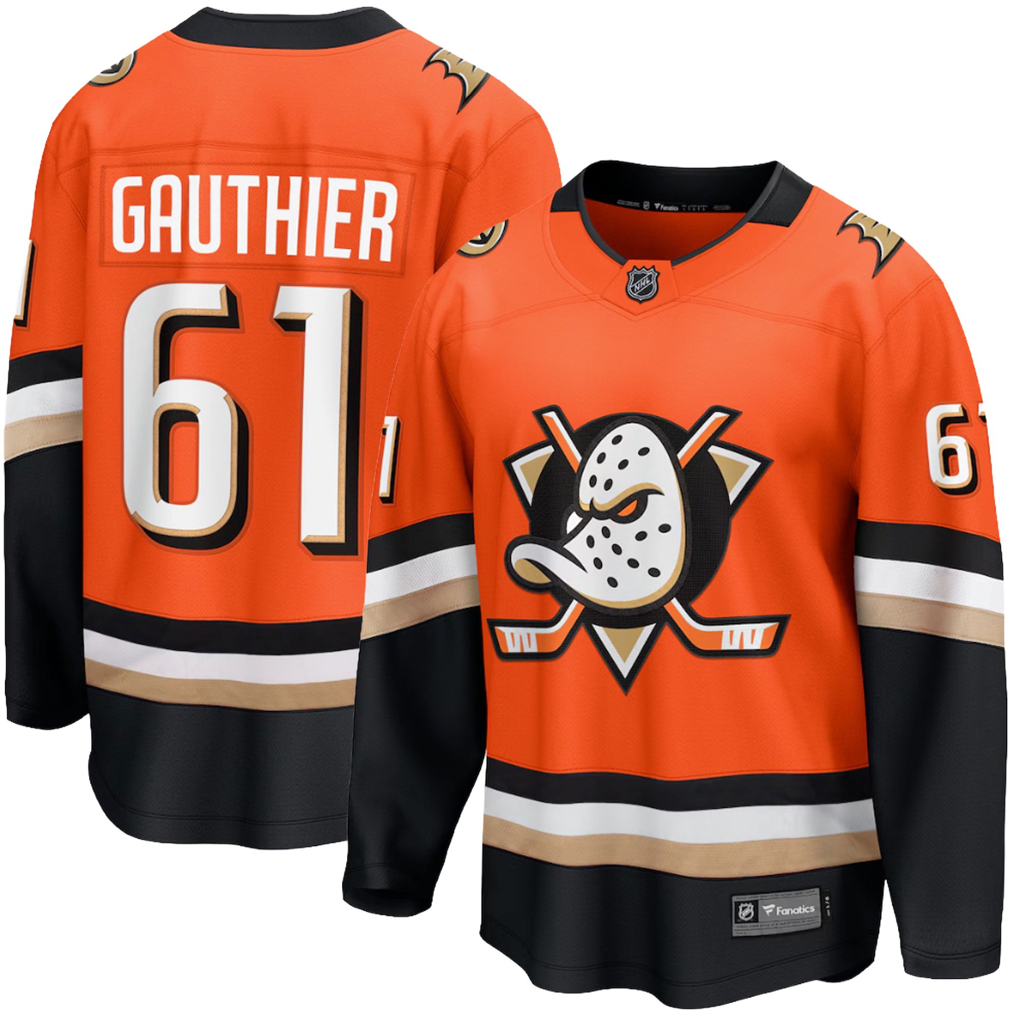 NHL Men's Anaheim Ducks Orange Cutter Gauthier #61 Home Replica Jersey