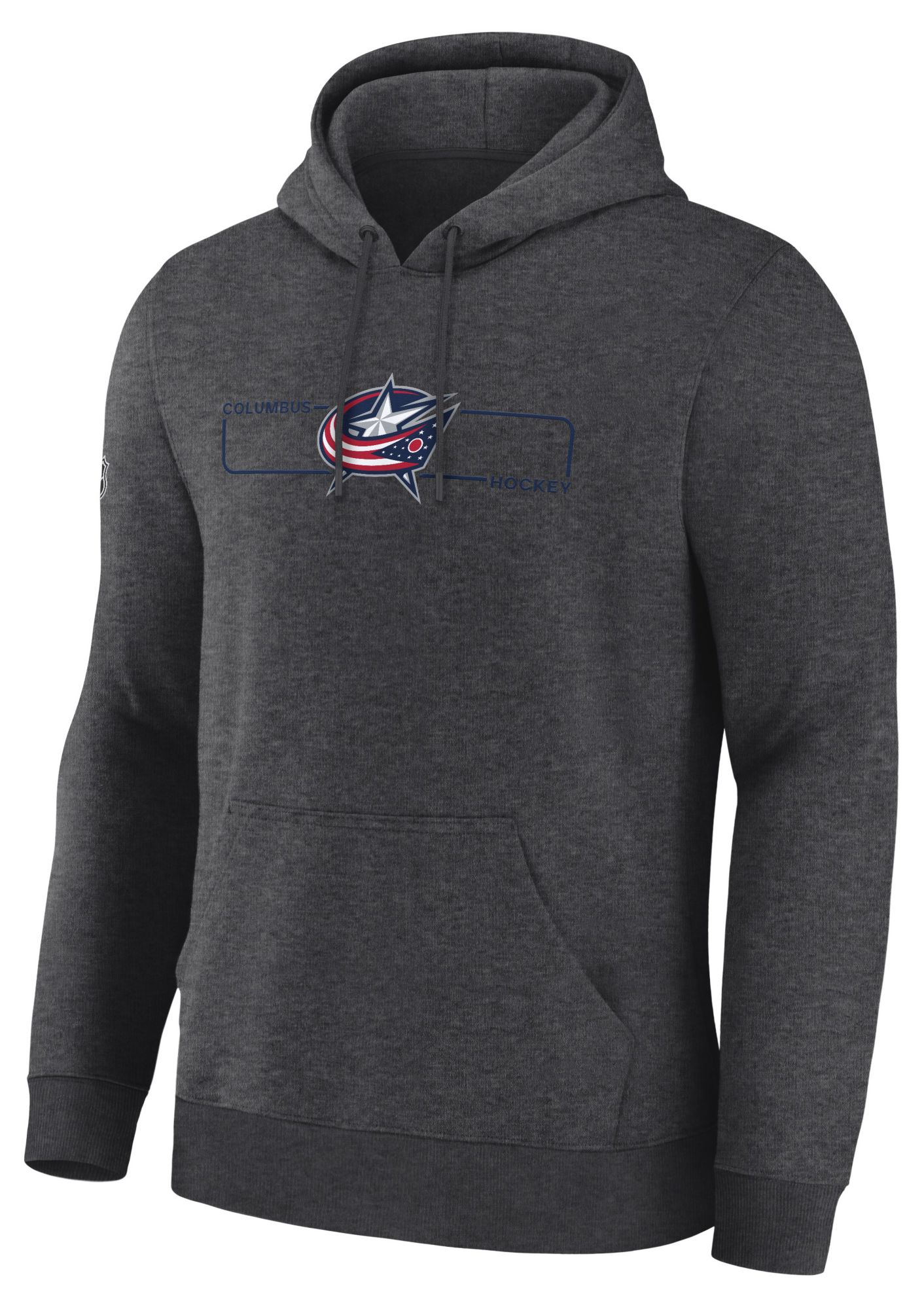 NHL Men's Columbus Blue Jackets Charcoal Heather Rink Primary Fleece Pullover Hoodie