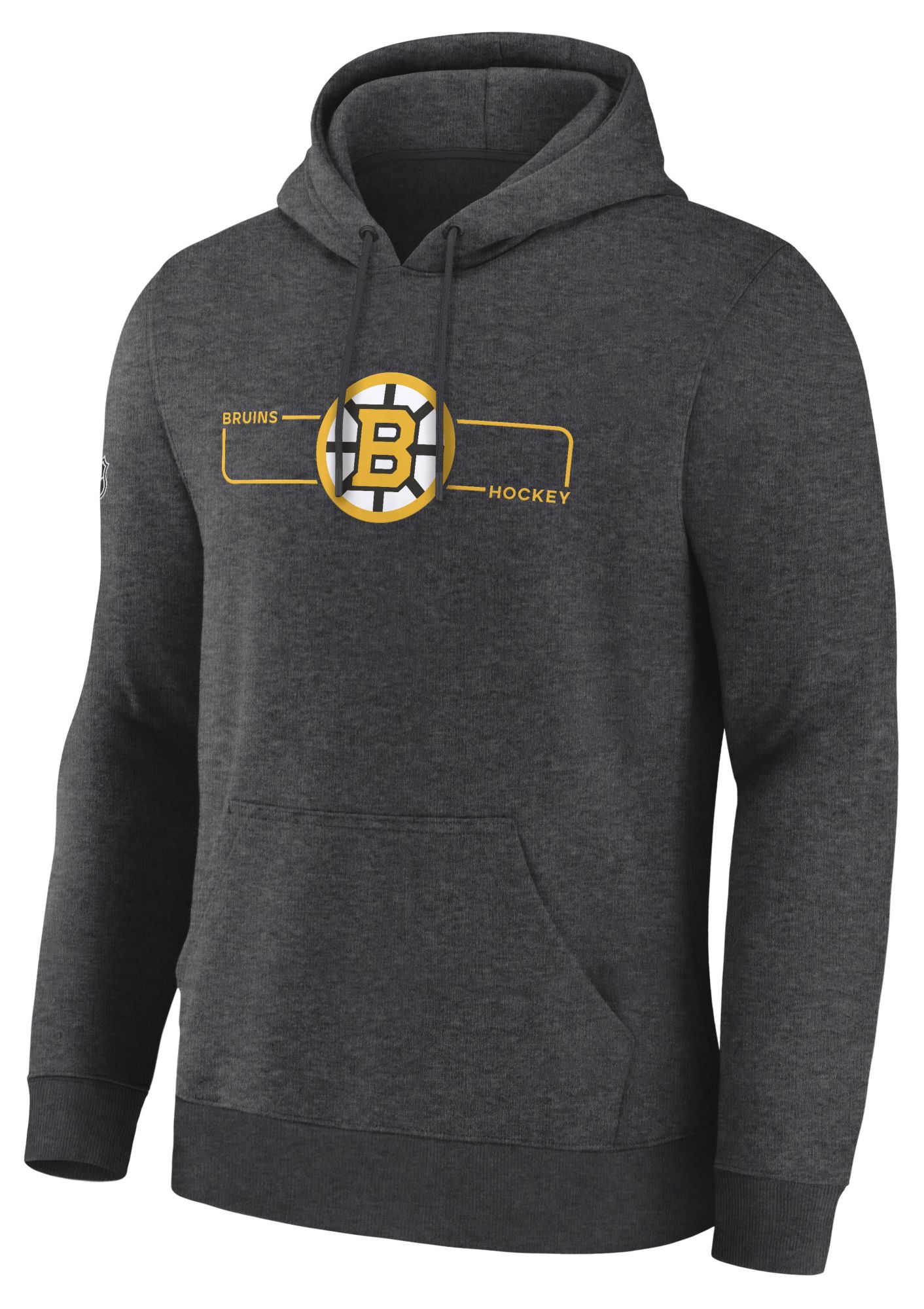 NHL Men's Boston Bruins Charcoal Heather Rink Primary Fleece Pullover Hoodie