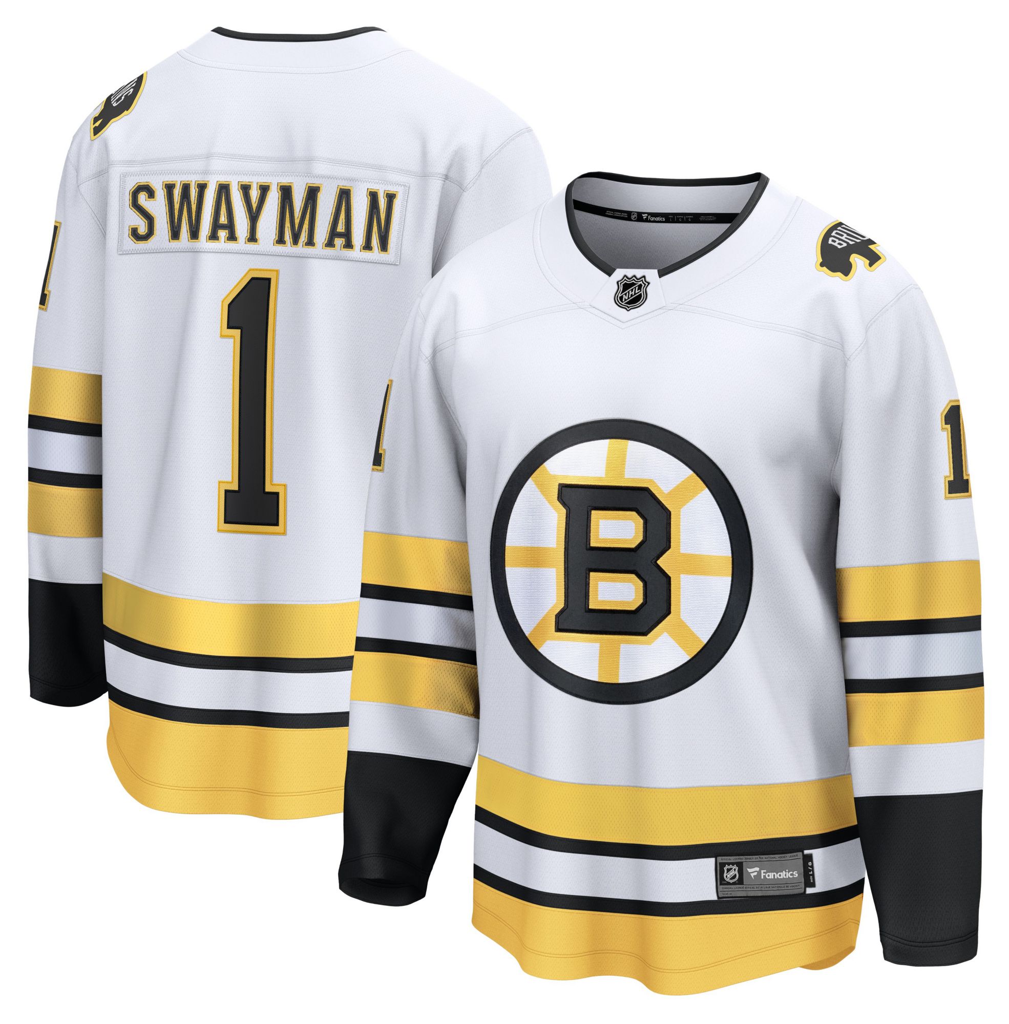 NHL Men's Boston Bruins Jeremy Swayman #1 White Away Breakaway Jersey, Medium