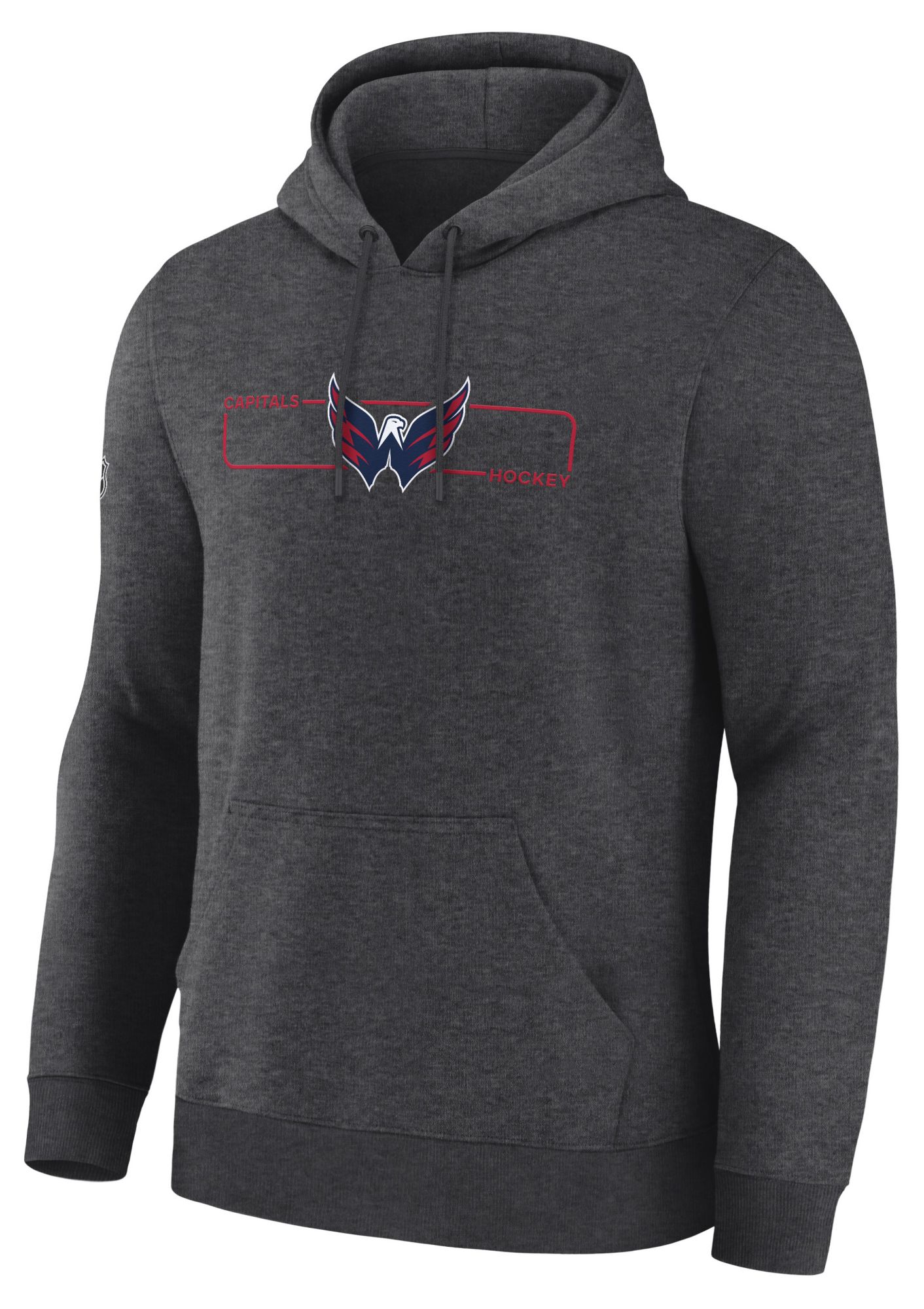 NHL Men's Washington Capitals Charcoal Heather Rink Primary Fleece Pullover Hoodie