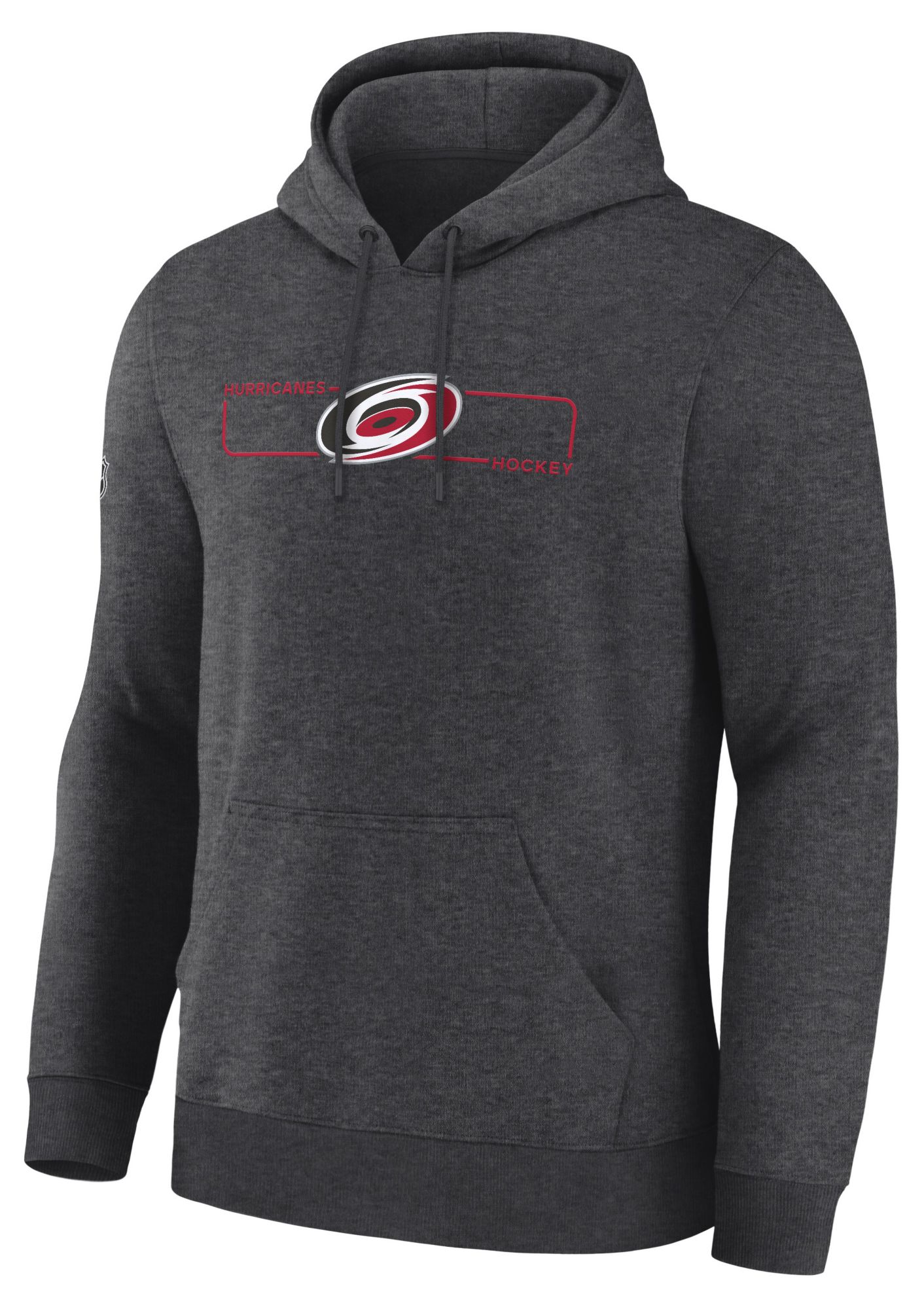 NHL Men's Carolina Hurricanes Charcoal Heather Rink Primary Fleece Pullover Hoodie