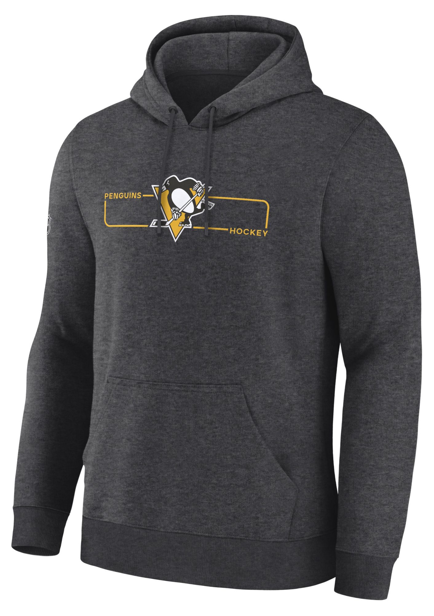 NHL Men's Pittsburgh Penguins Charcoal Heather Rink Primary Fleece Pullover Hoodie