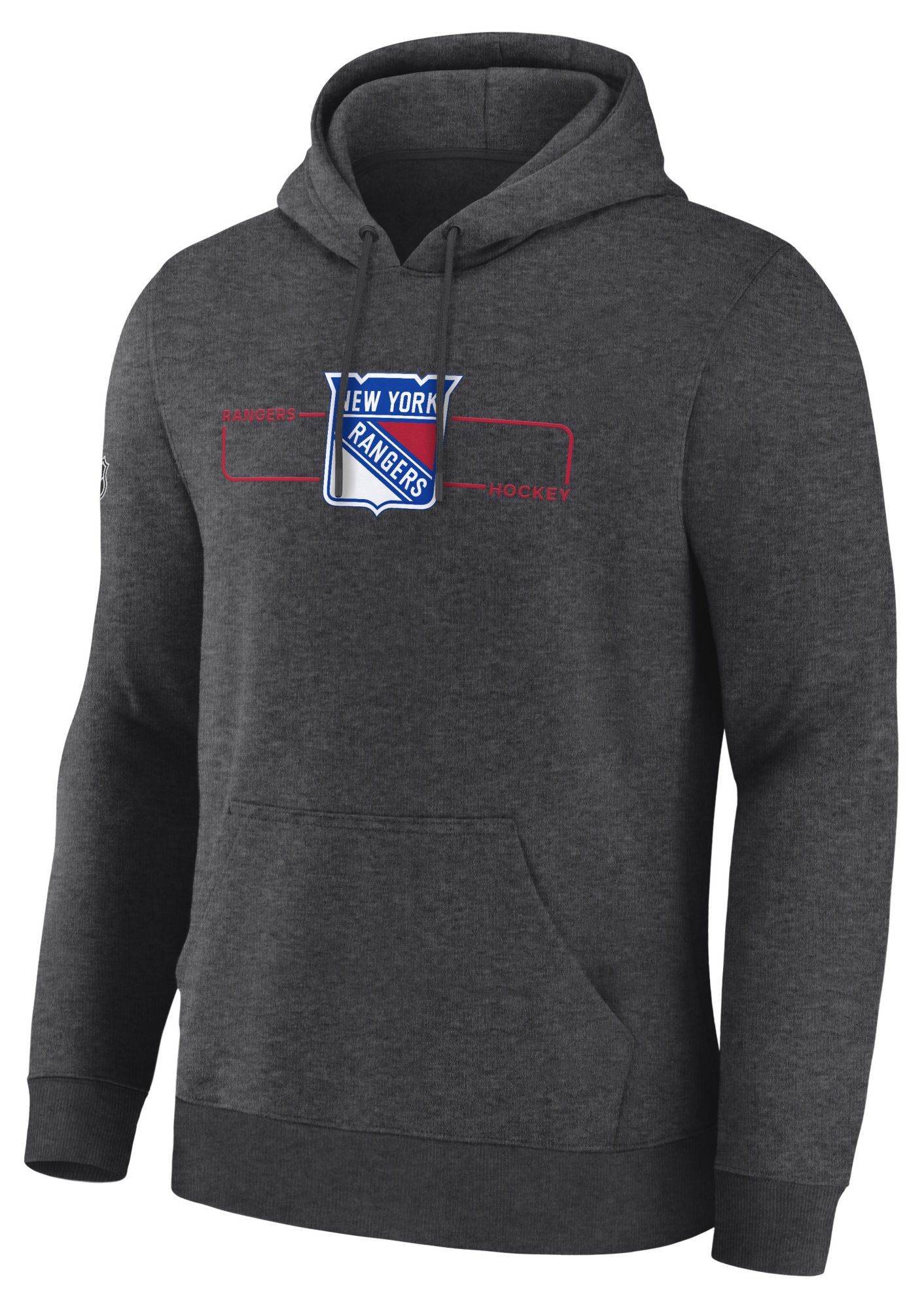 NHL Men's New York Rangers Charcoal Heather Rink Primary Fleece Pullover Hoodie