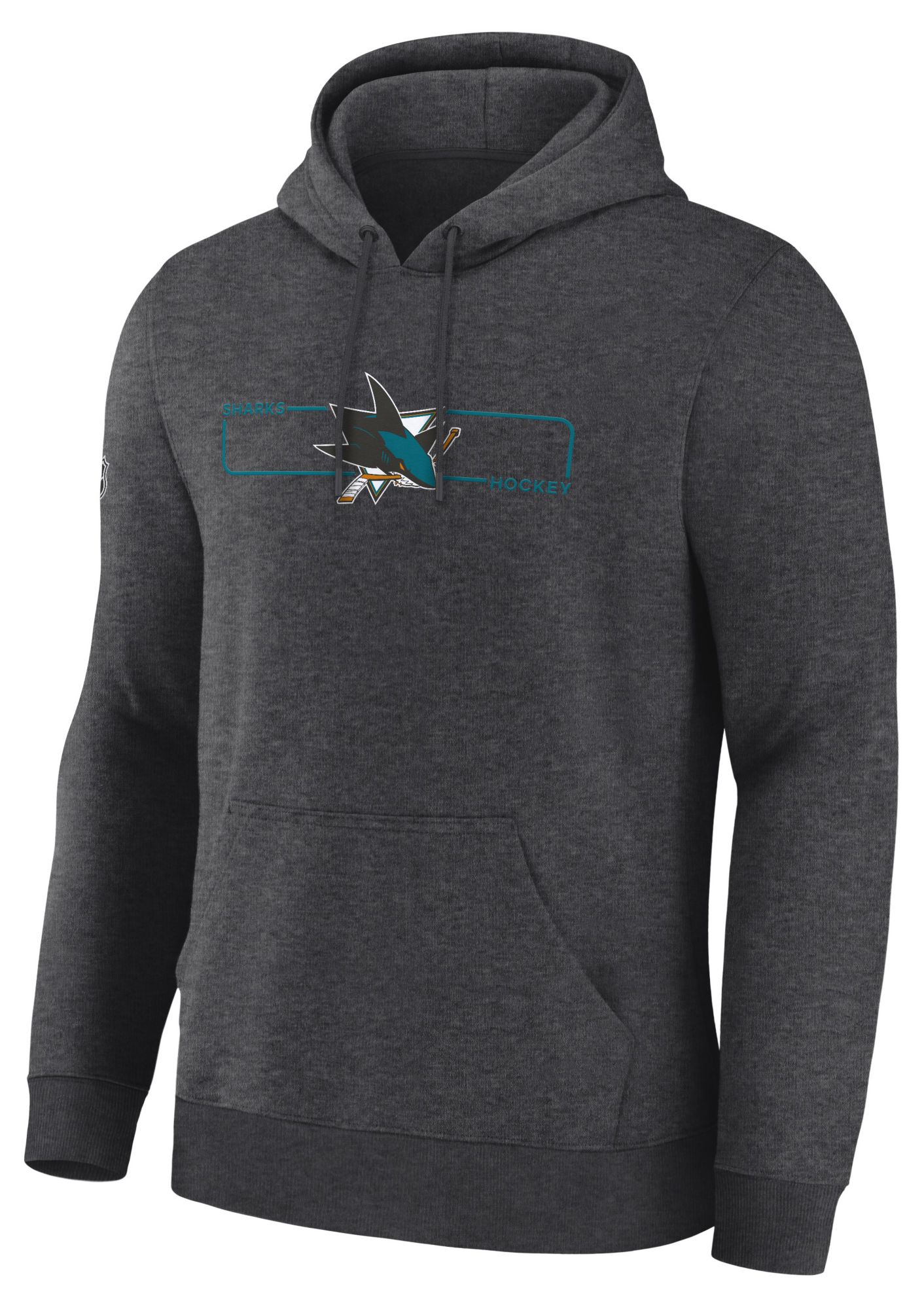NHL Men's San Jose Sharks Charcoal Heather Rink Primary Fleece Pullover Hoodie
