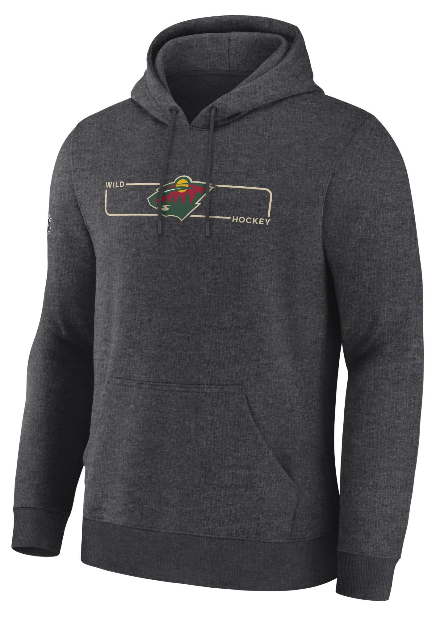 NHL Men's Minnesota Wild Charcoal Heather Rink Primary Fleece Pullover Hoodie