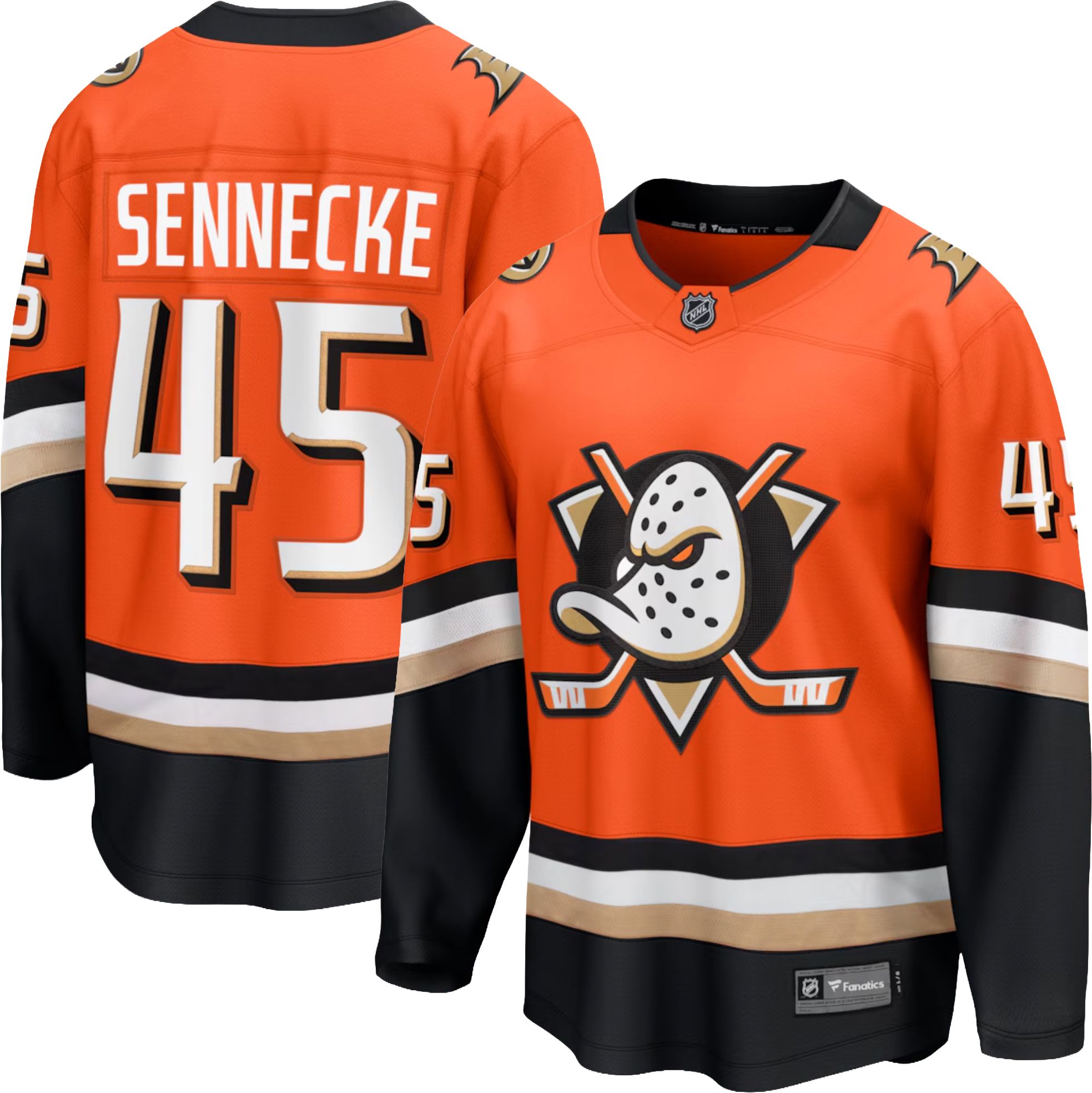 Fanatics Men's Anaheim Ducks Beckett Sennecke #45 Orange Home Replica Jersey