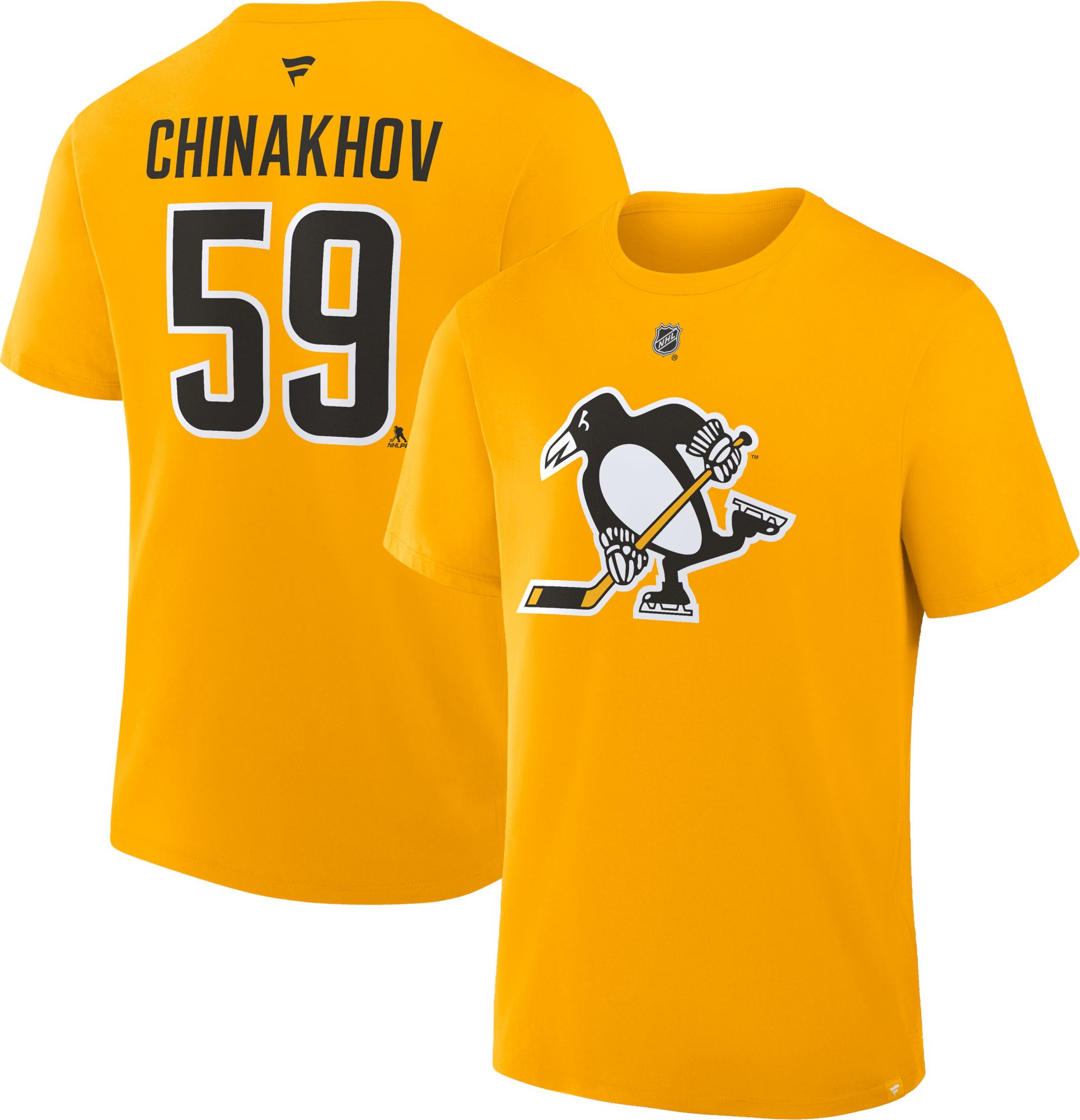 NHL Men's Pittsburgh Penguins Yellow Gold Egor Chinakhov #59 Alternate T-Shirt