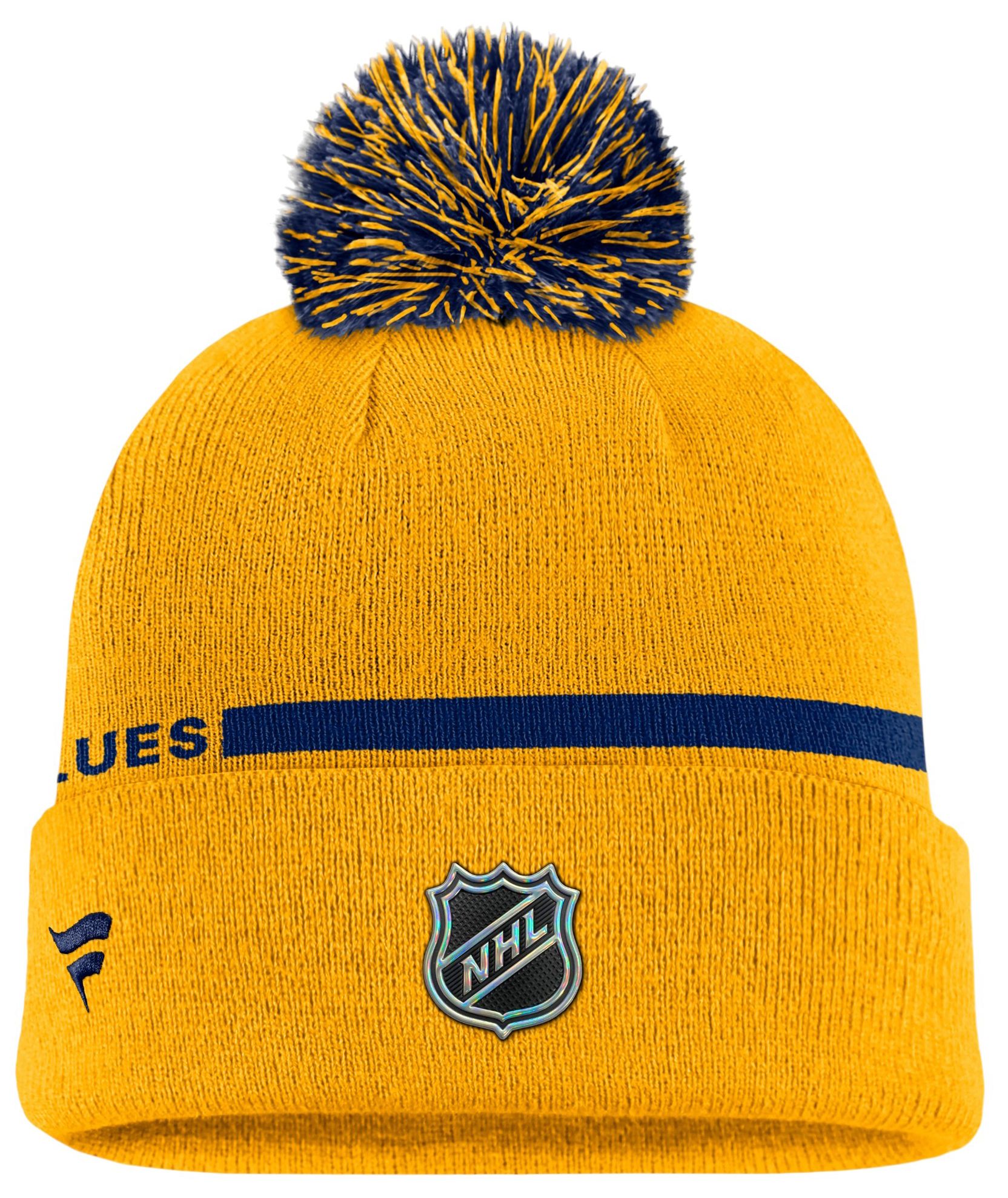 Fanatics Men's Gold St. Louis Blues Authentic Pro Alternate Cuffed Knit with Pom Hat - Gold, Navy