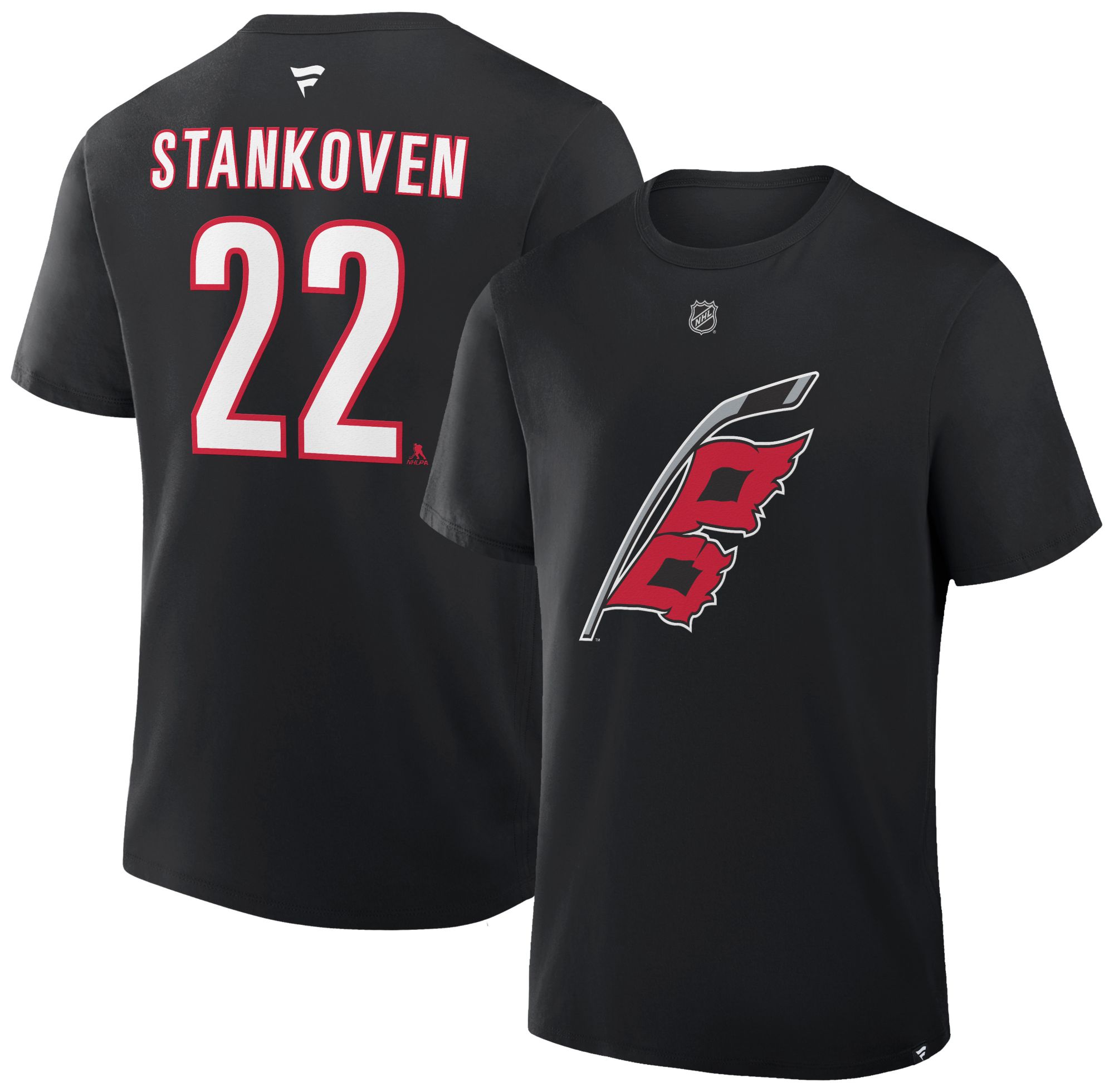 NHL Men's Carolina Hurricanes Black Logan Stankoven #22 T-Shirt