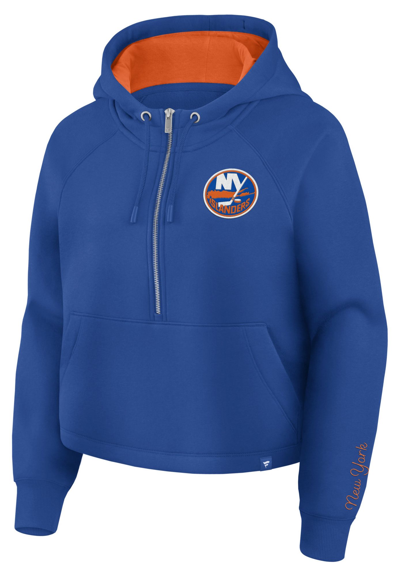 NHL Women's New York Islanders Royal and Orange Unyielding Effort 1/2 Zip Hoodie