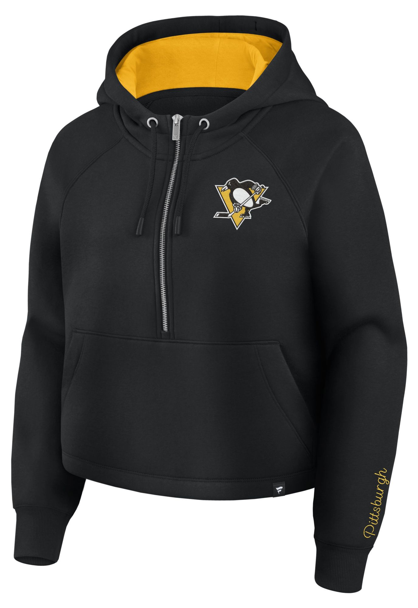NHL Women's Pittsburgh Penguins Black and Gold Unyielding Effort 1/2 Zip Hoodie