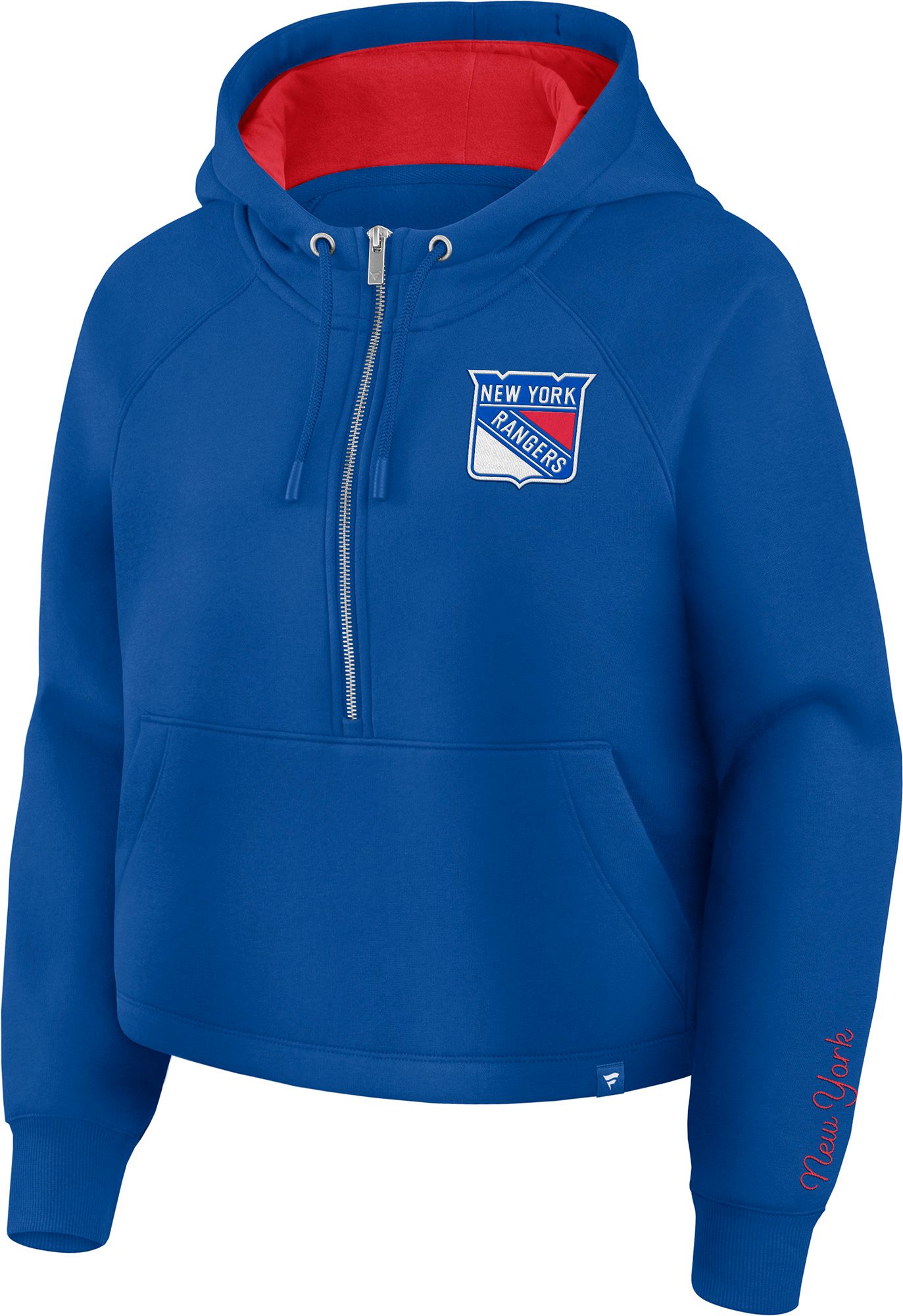 NHL Women's New York Rangers Royal and Red Unyielding Effort 1/2 Zip Hoodie