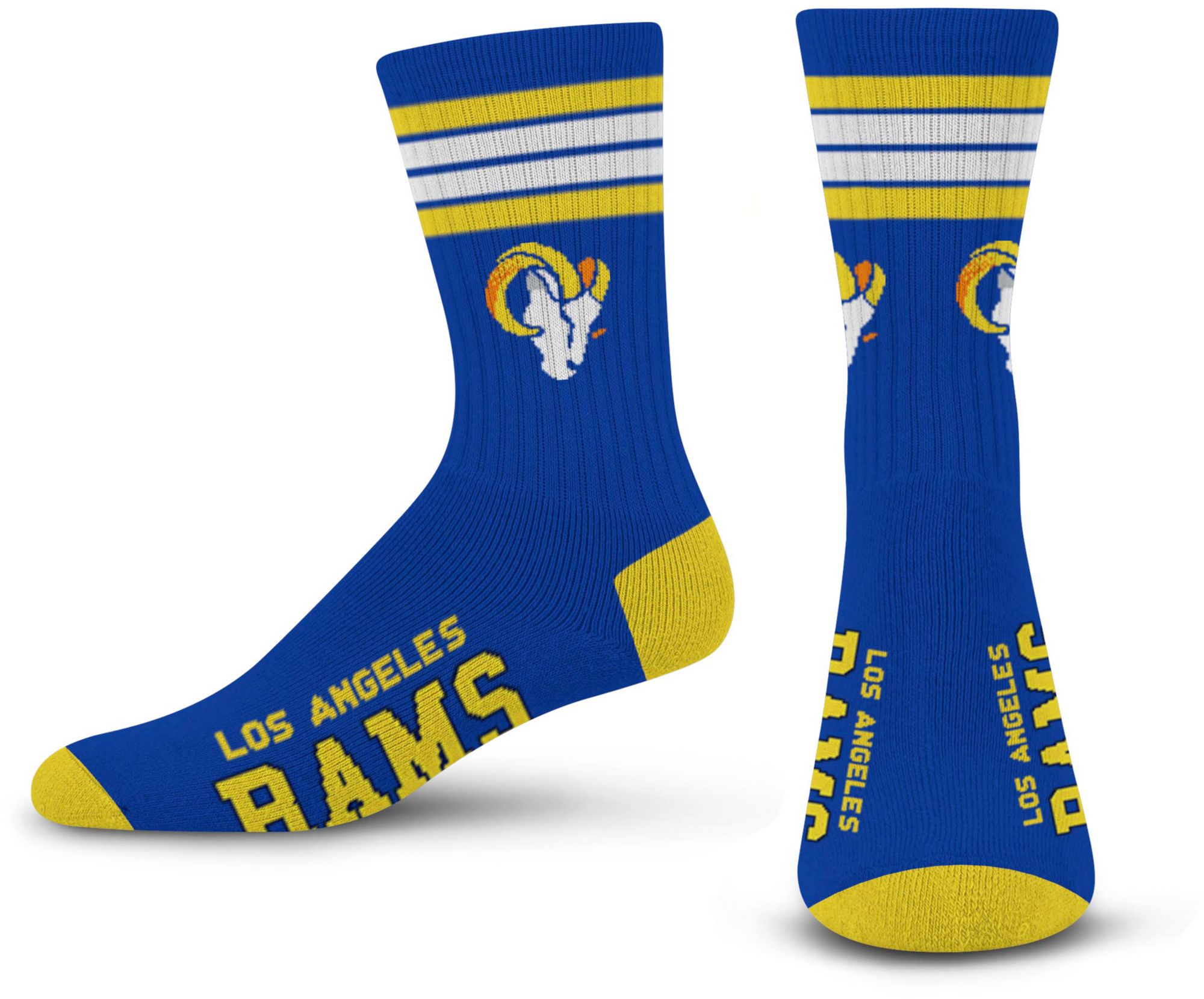 For Bare Feet Adult Los Angeles Rams 4-Stripe Deuce Crew Socks