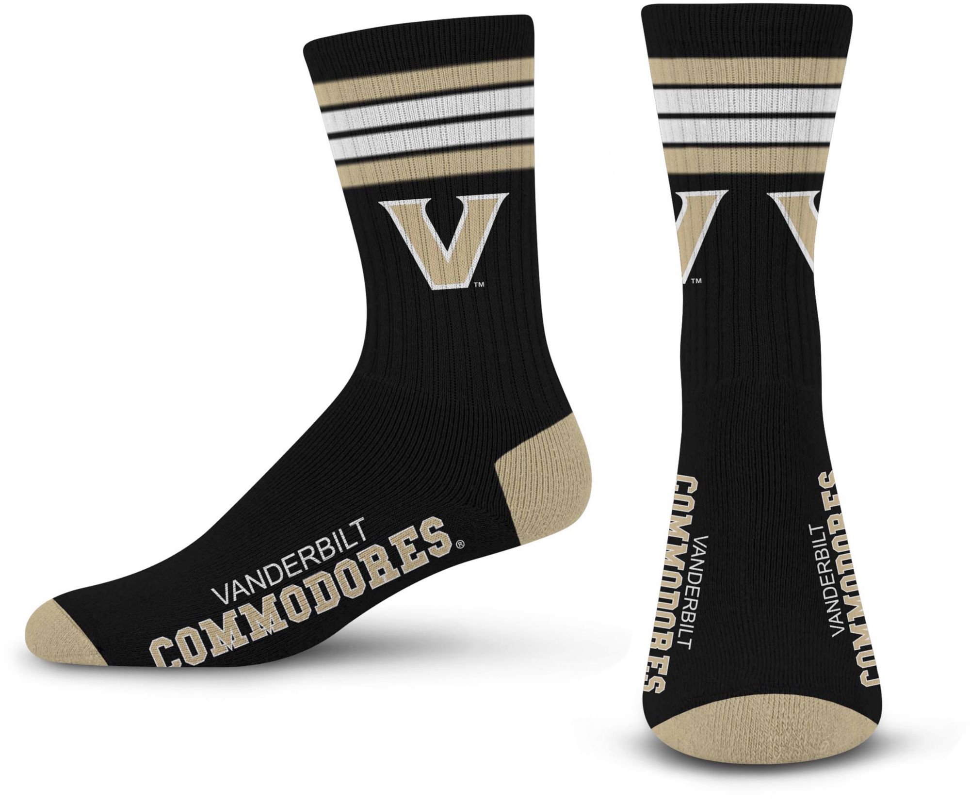 For Bare Feet Adult Vanderbilt Commodores 4-Stripe Deuce Crew Socks
