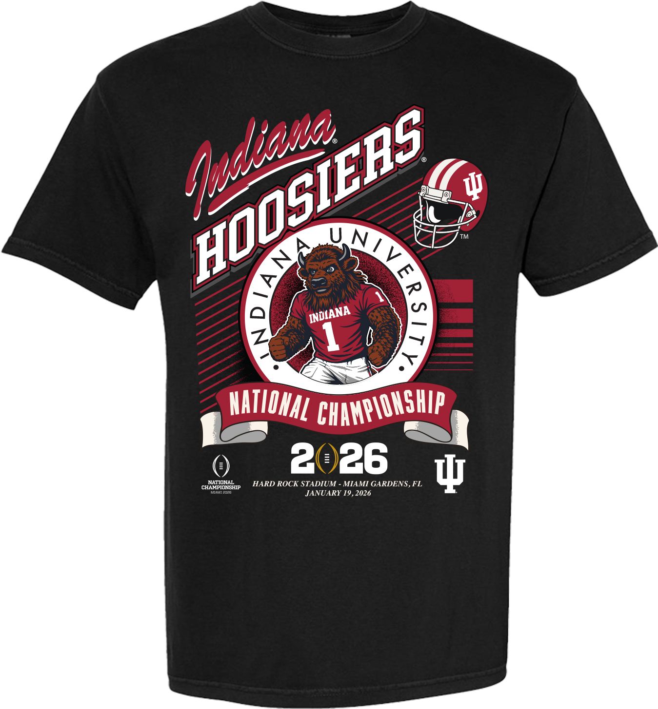 Something Inked Adult Indiana Hoosiers Mascot 2026 CFP National Championship Black T-Shirt