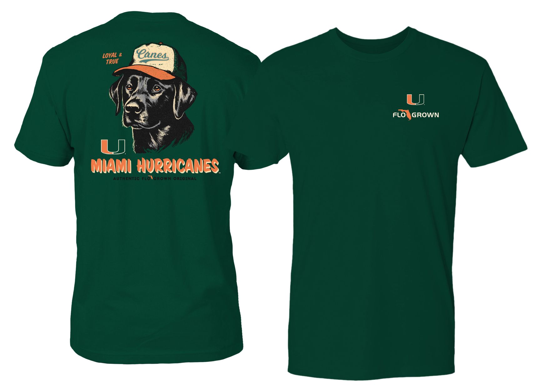 FloGrown Men's Miami Hurricanes Forest Green Loyal And True Dog T-Shirt