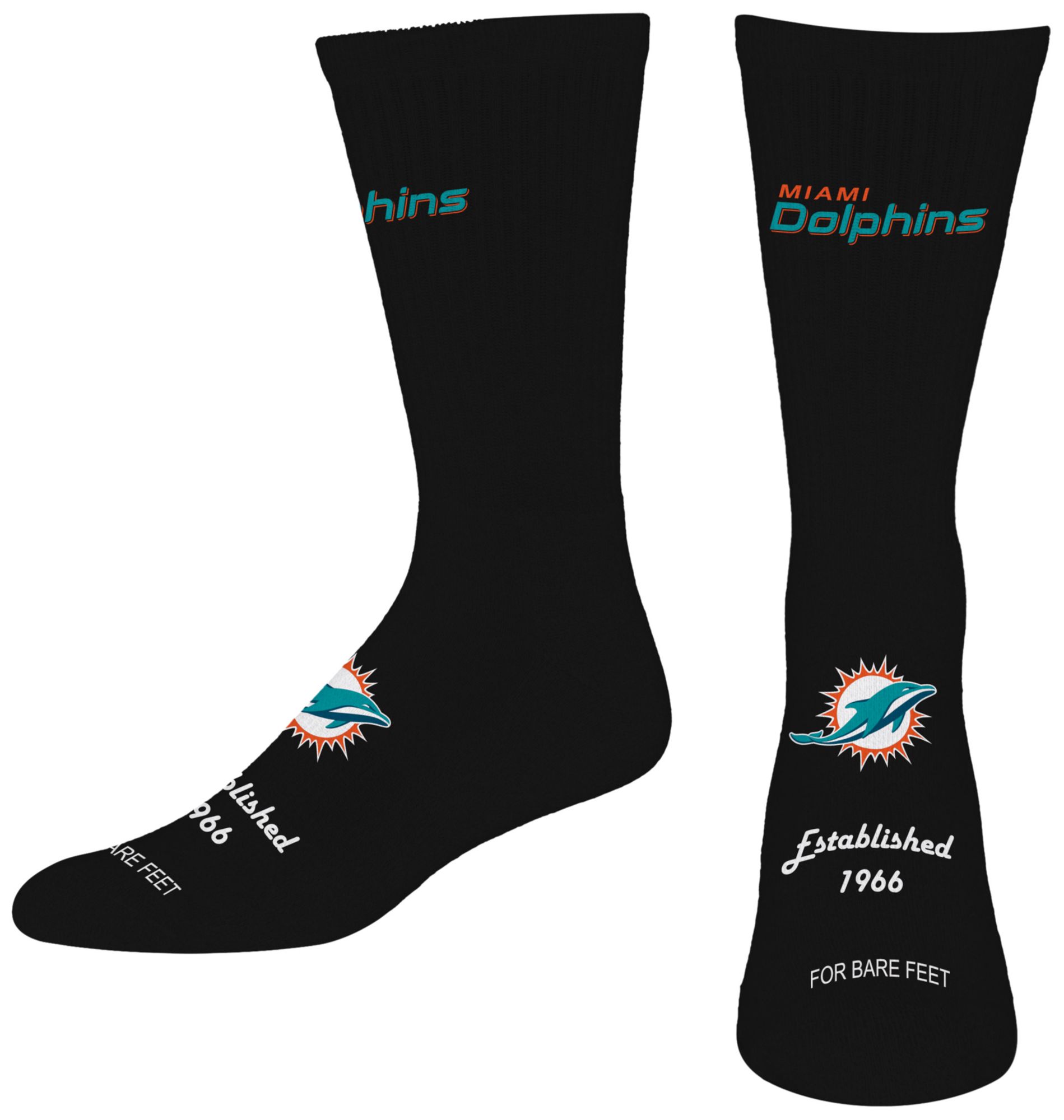 For Bare Feet Adult Miami Dolphins Established Socks