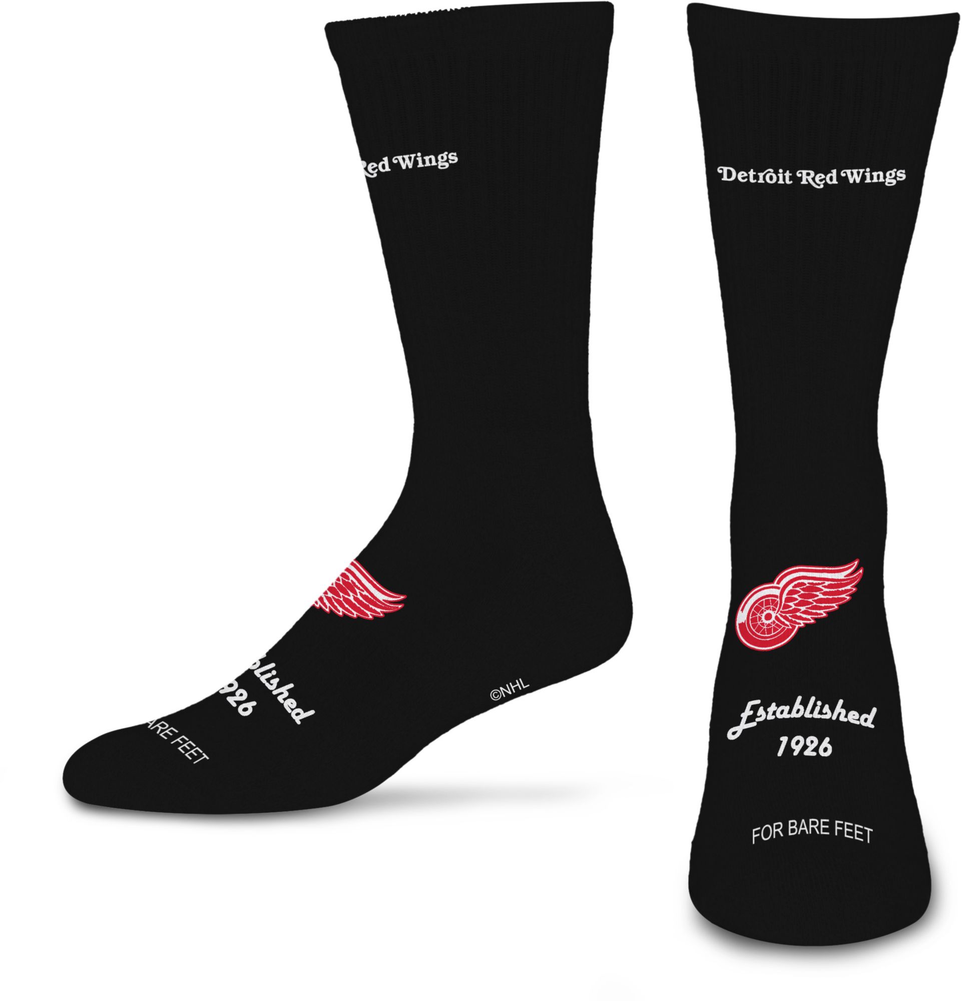 For Bare Feet Detroit Red Wings Large Established Crew Socks