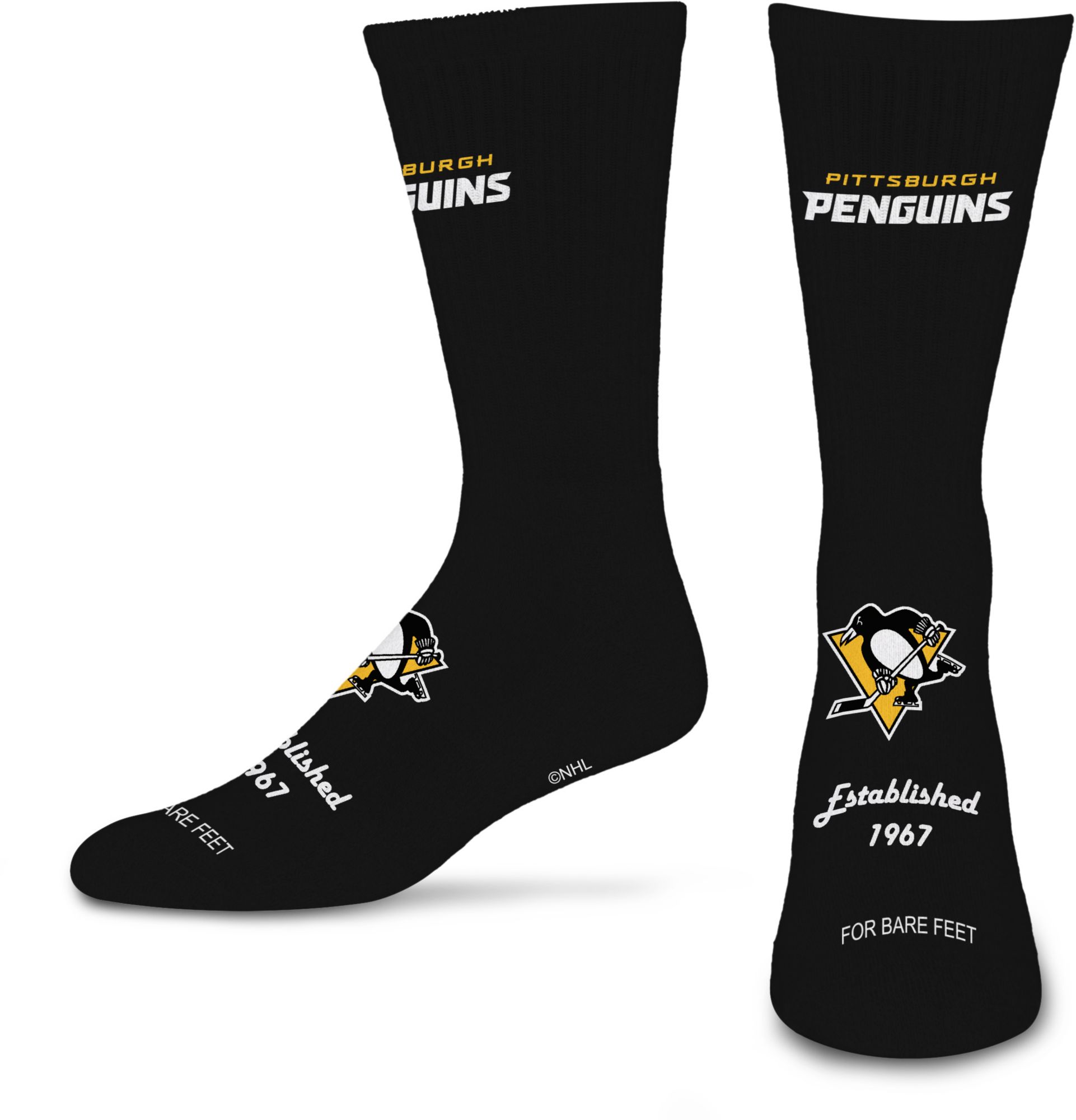 For Bare Feet Pittsburgh Penguins Large Established Crew Socks