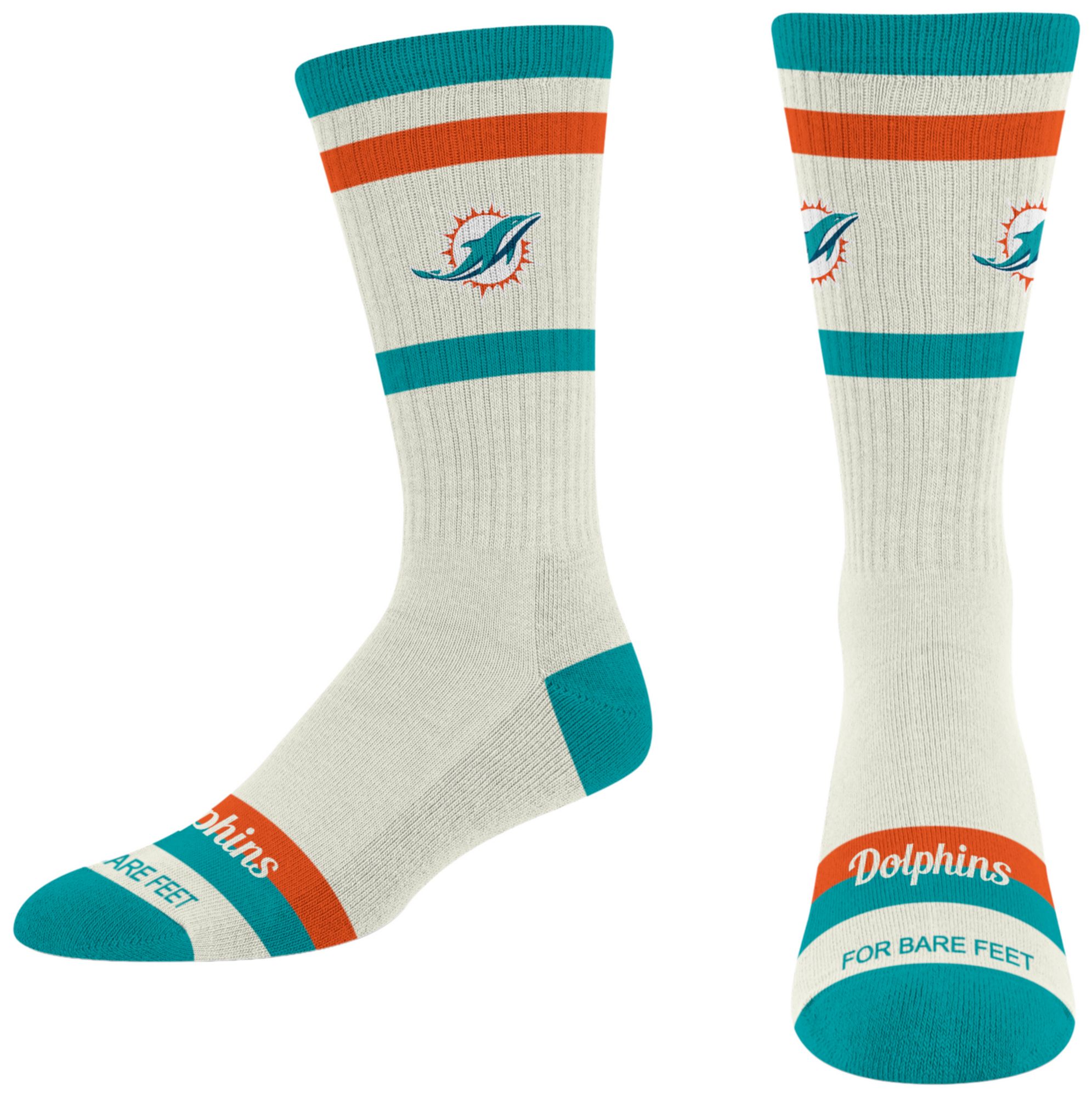For Bare Feet Adult Miami Dolphins Striped Fame Socks