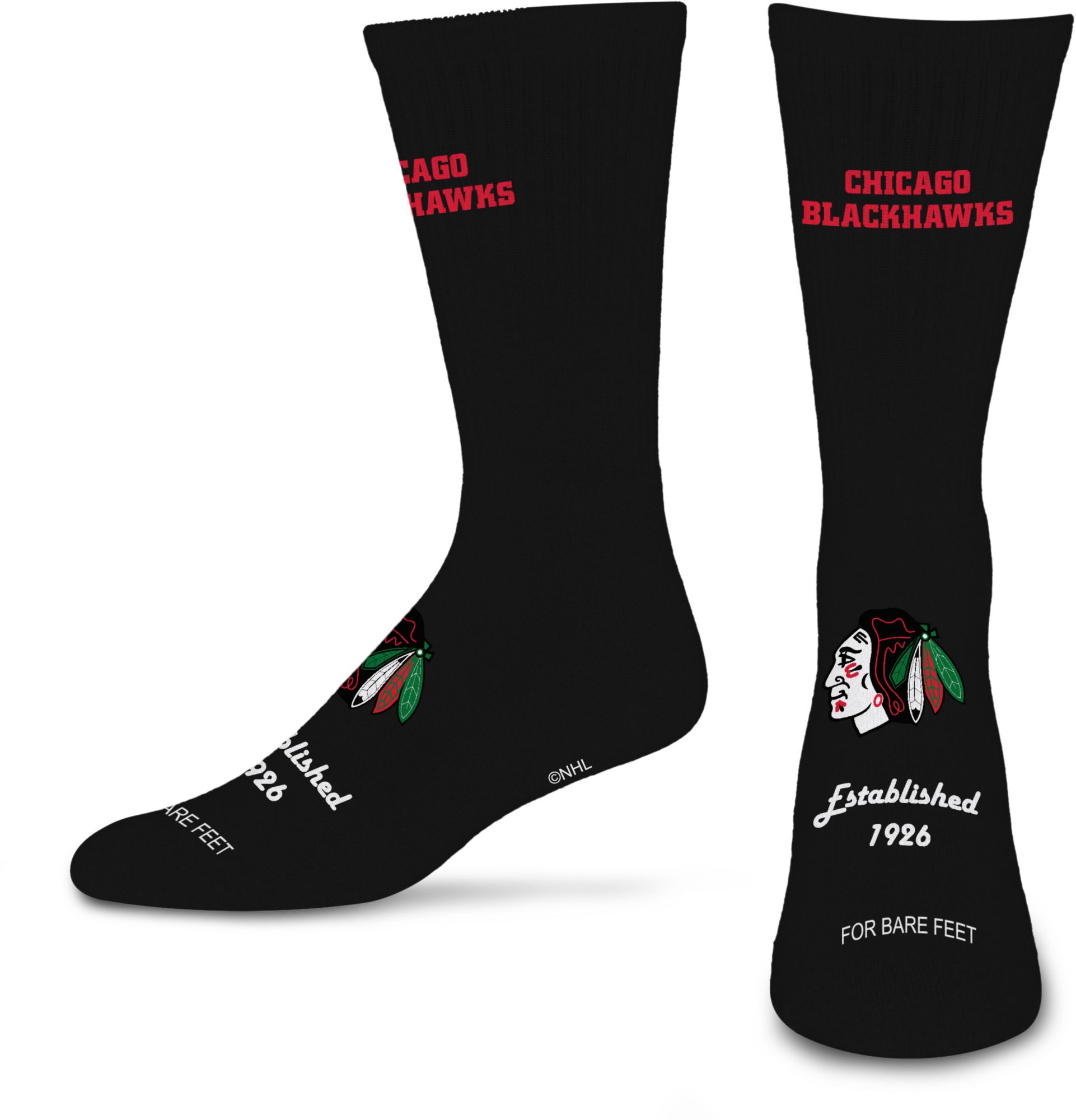 For Bare Feet Chicago Blackhawks Large Established Crew Socks