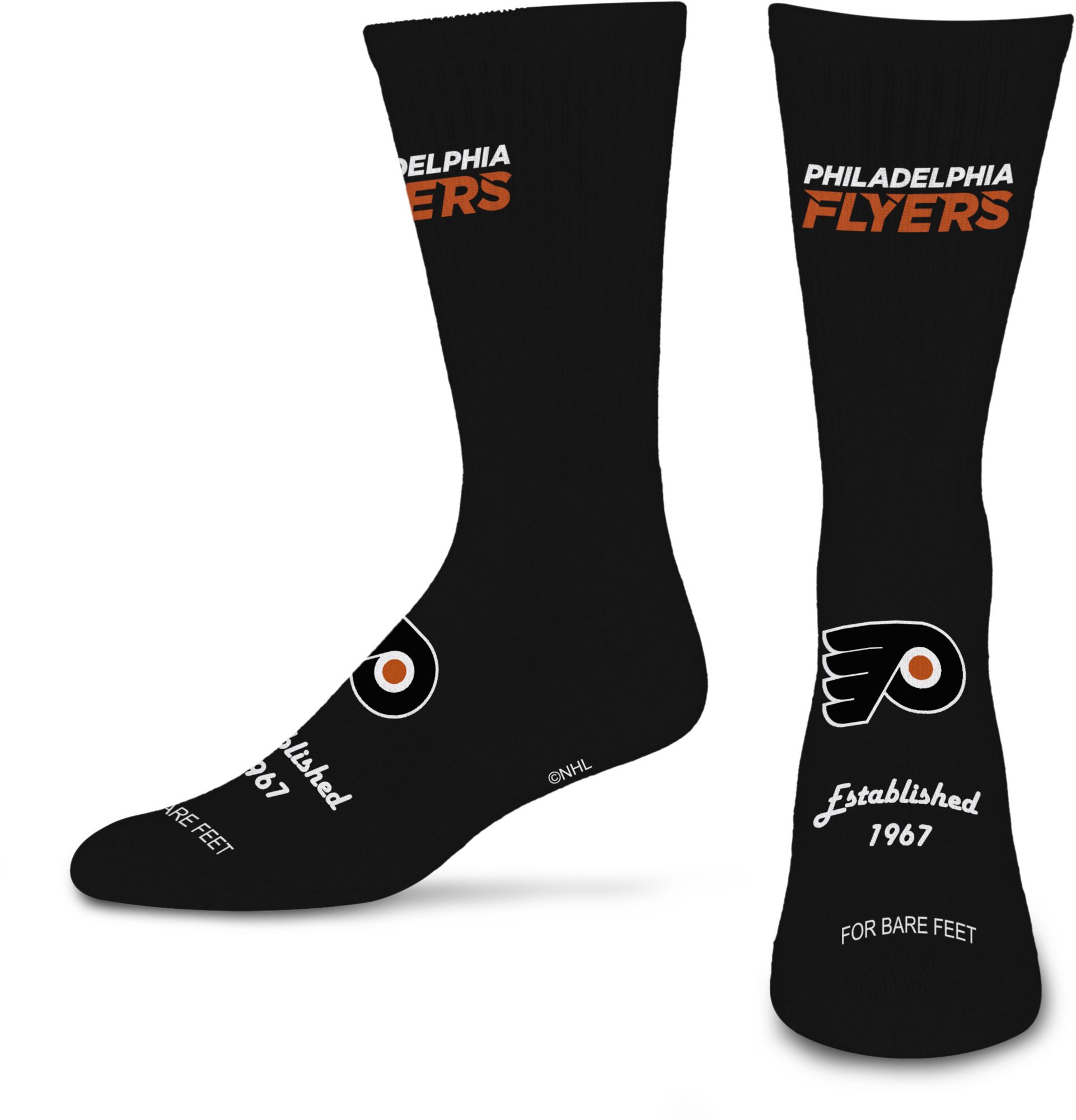 For Bare Feet Philadelphia Flyers Large Established Crew Socks