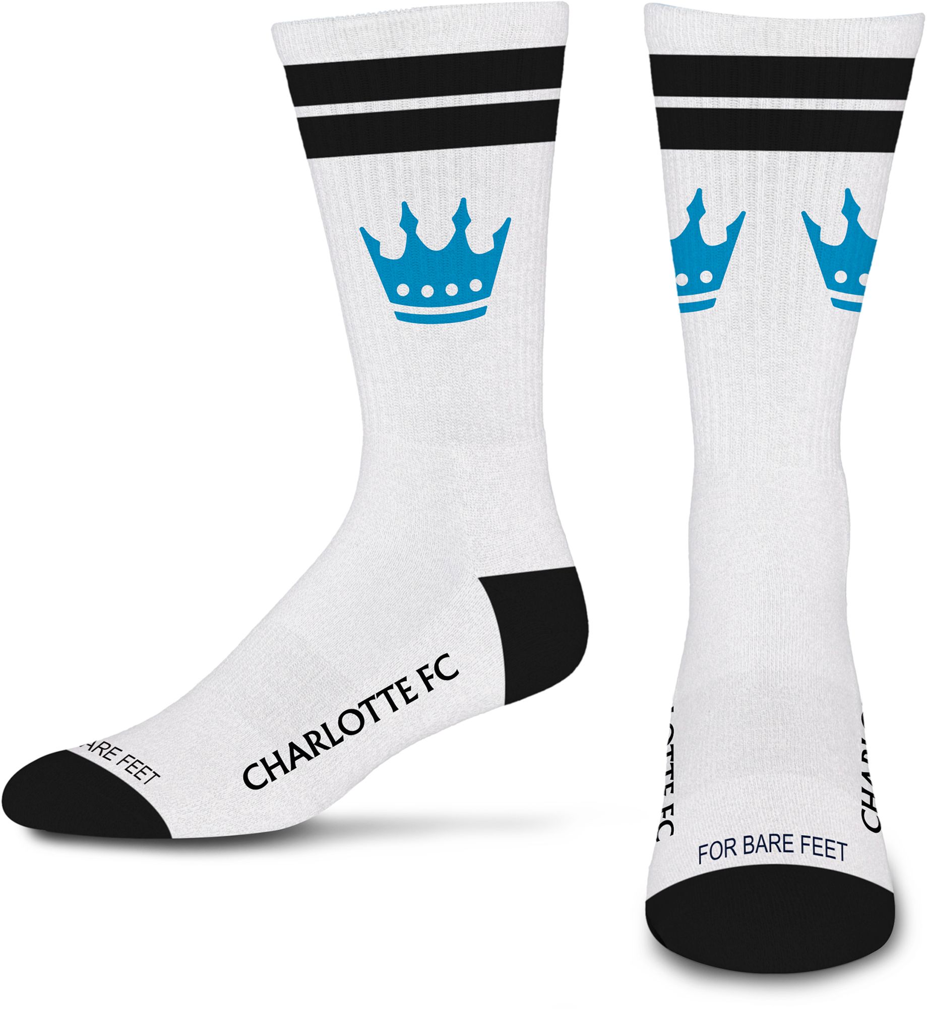 For Bare Feet Adult Charlotte FC White Stripes Crew Socks