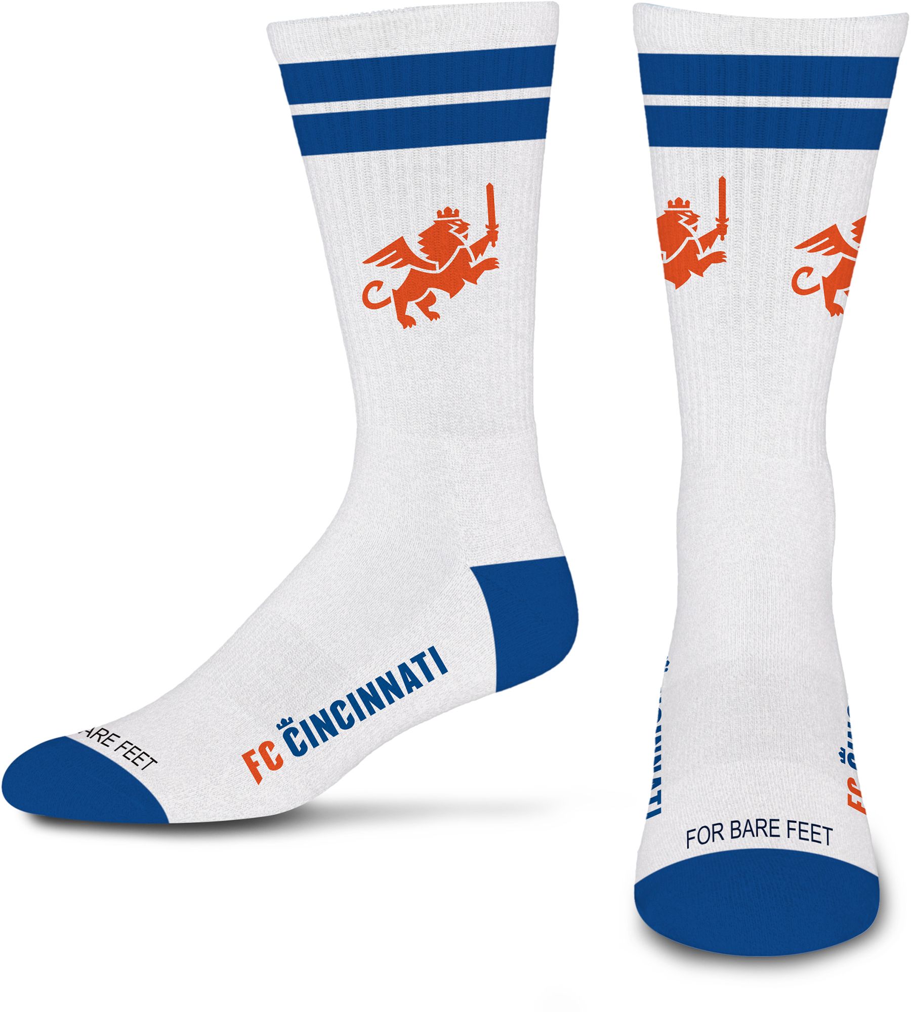 For Bare Feet Adult FC Cincinnati White Stripes Crew Socks