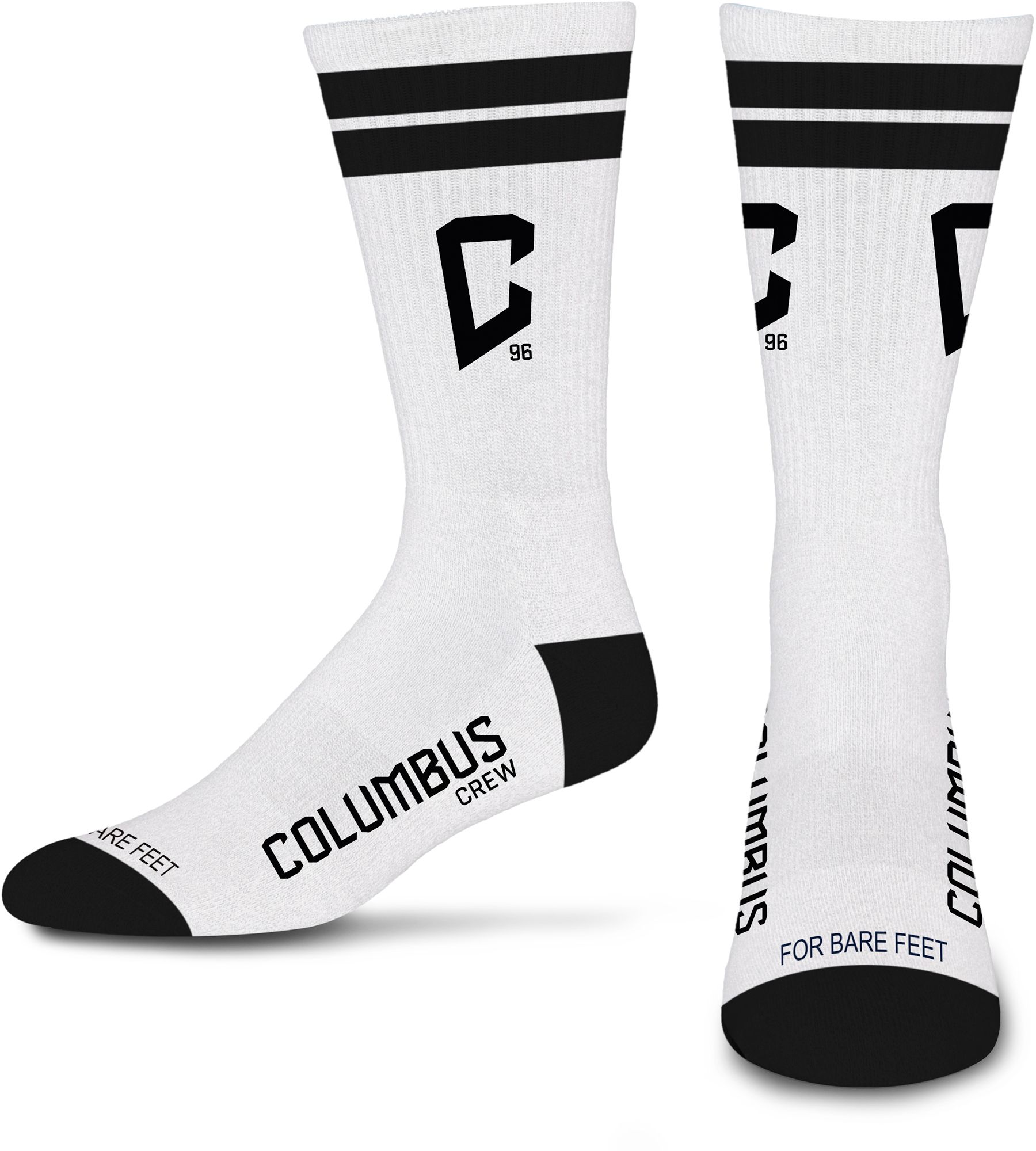 For Bare Feet Adult Columbus Crew SC White Stripes Crew Socks