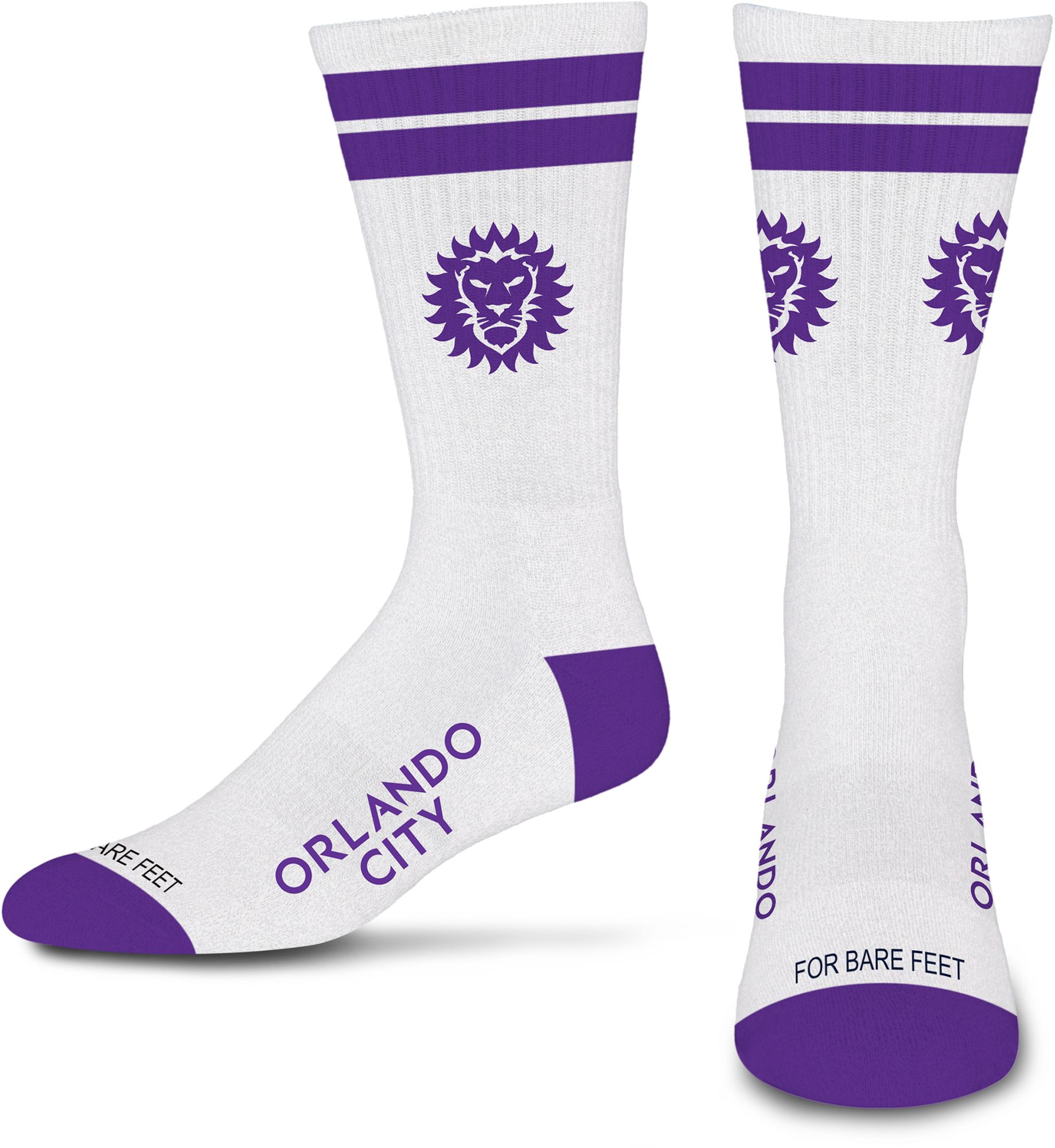 For Bare Feet Adult Orlando City SC White Stripes Crew Socks