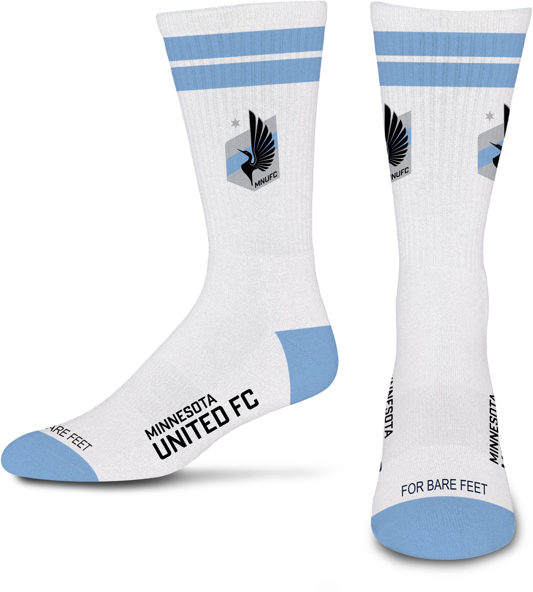 For Bare Feet Adult Minnesota United FC Multi White Stripes Crew Socks