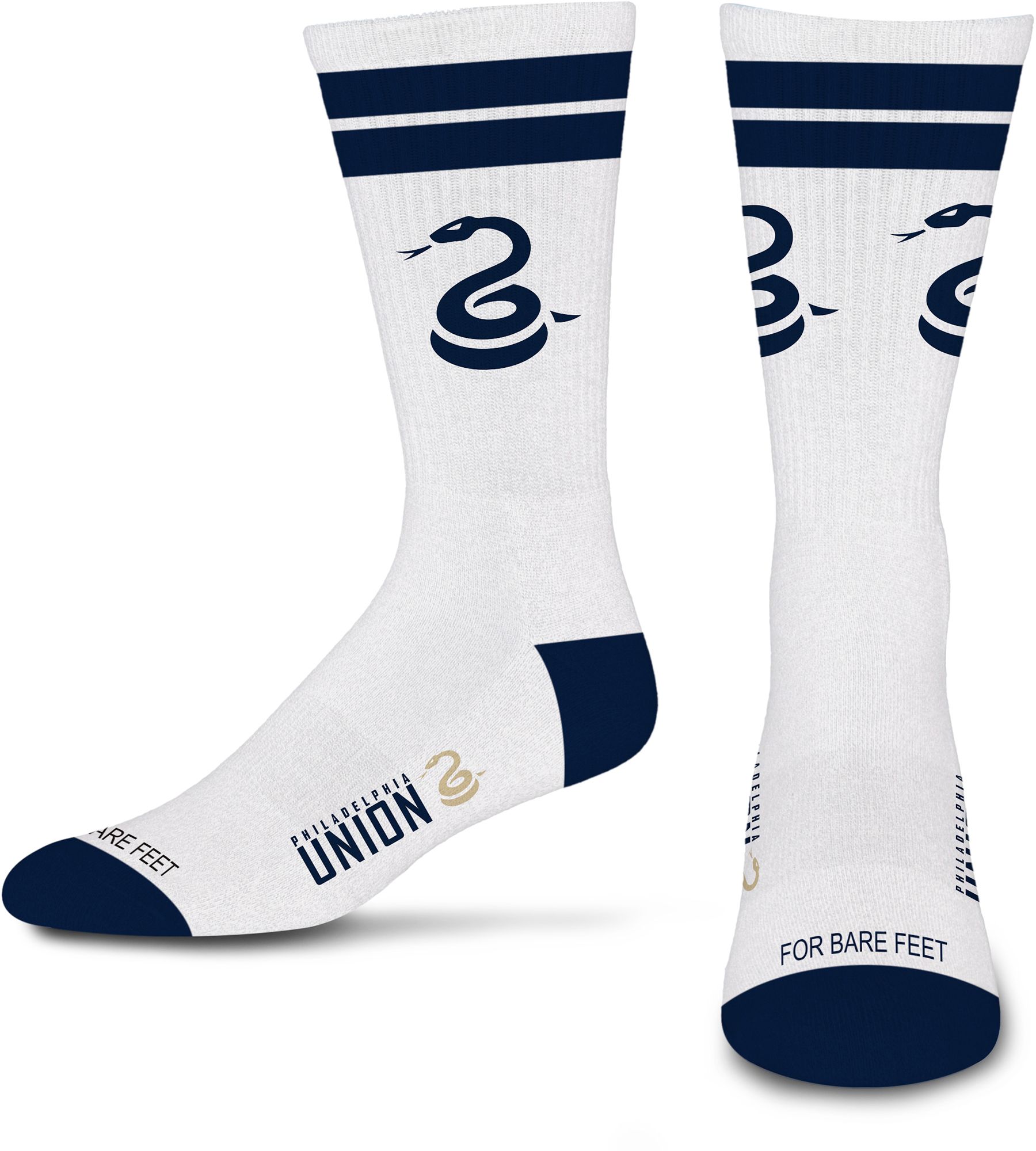 For Bare Feet Adult Philadelphia Union White Stripes Crew Socks