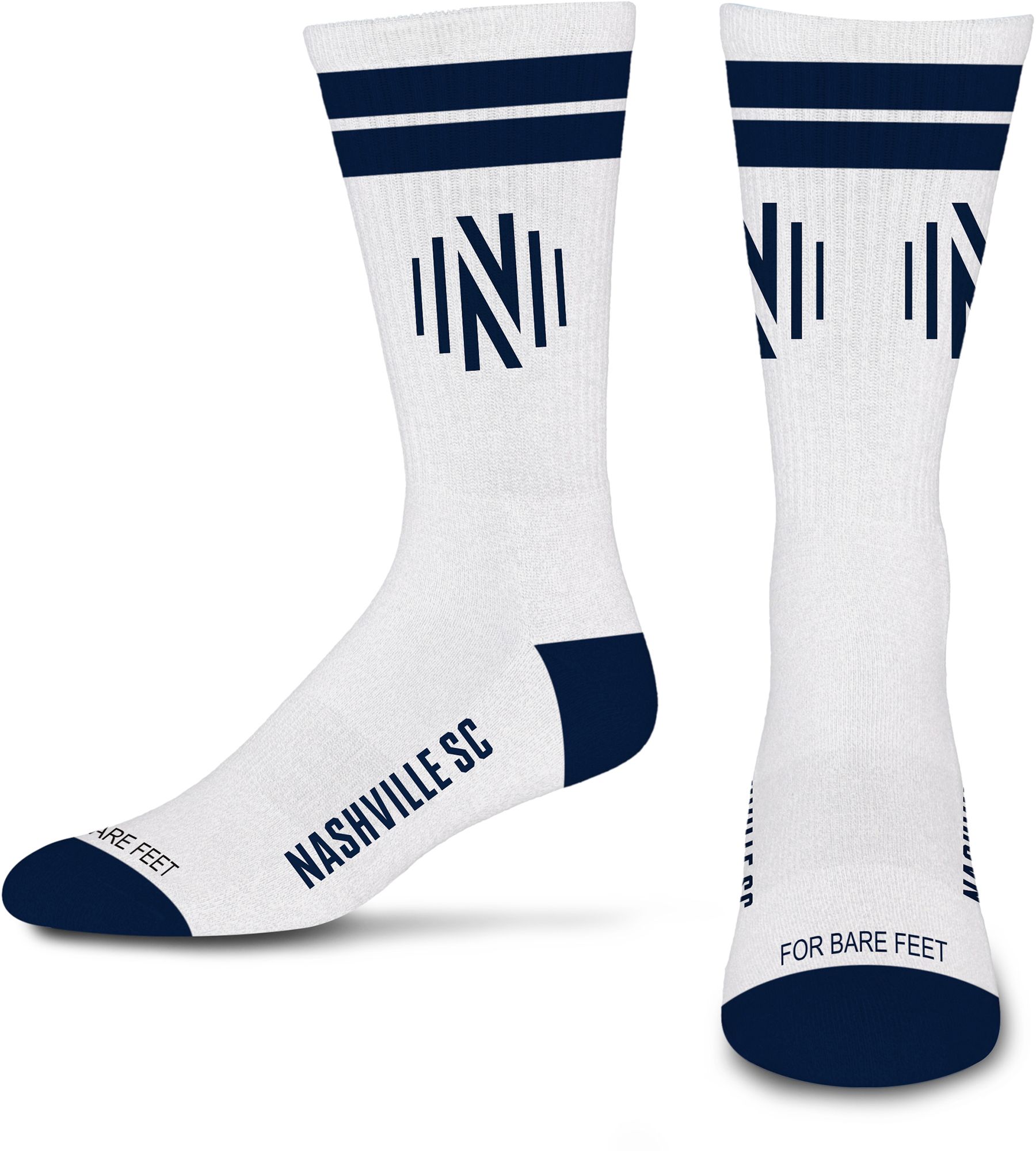 For Bare Feet Adult Nashville SC White Stripes Crew Socks