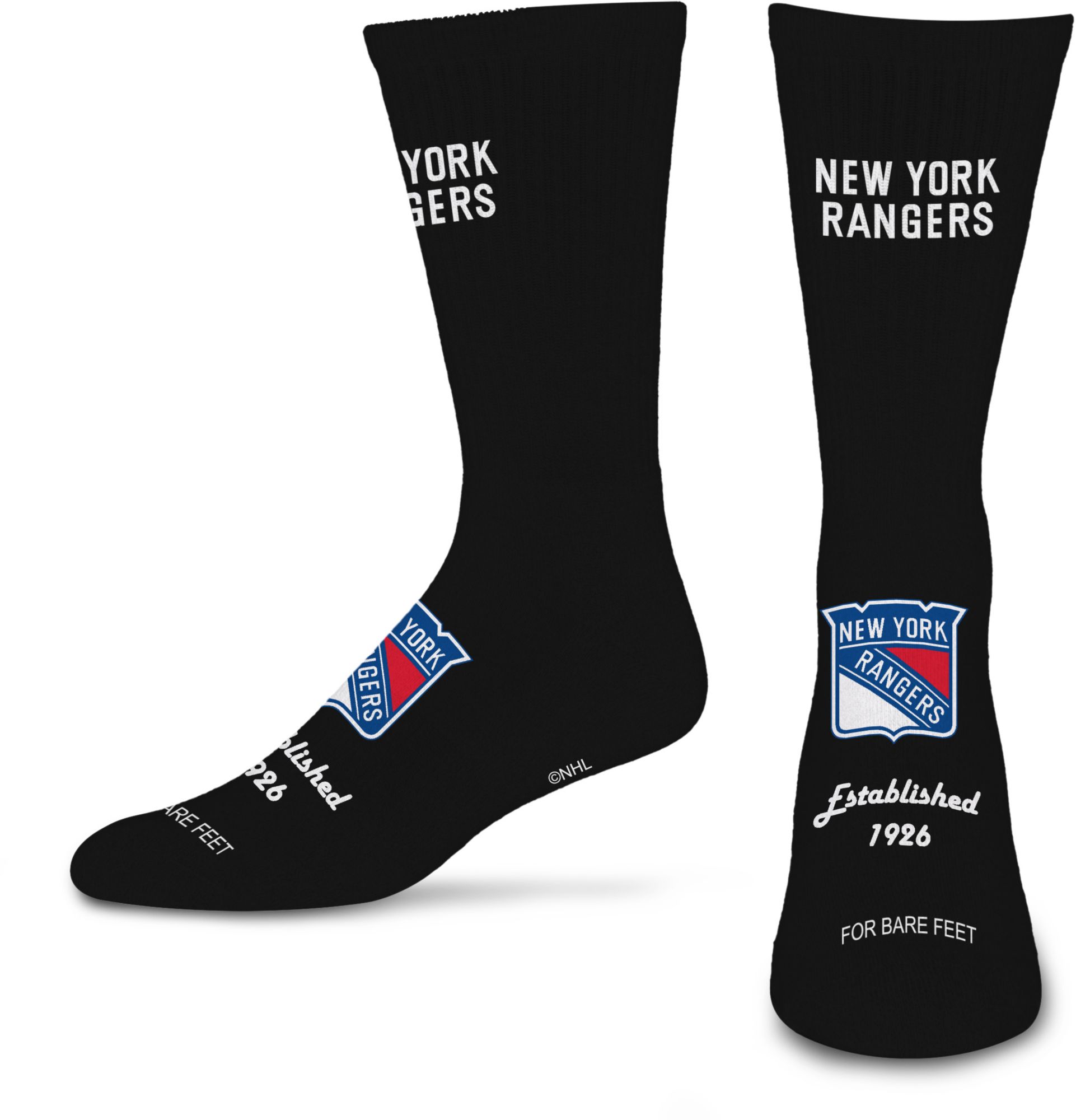 For Bare Feet New York Rangers Large Established Crew Socks
