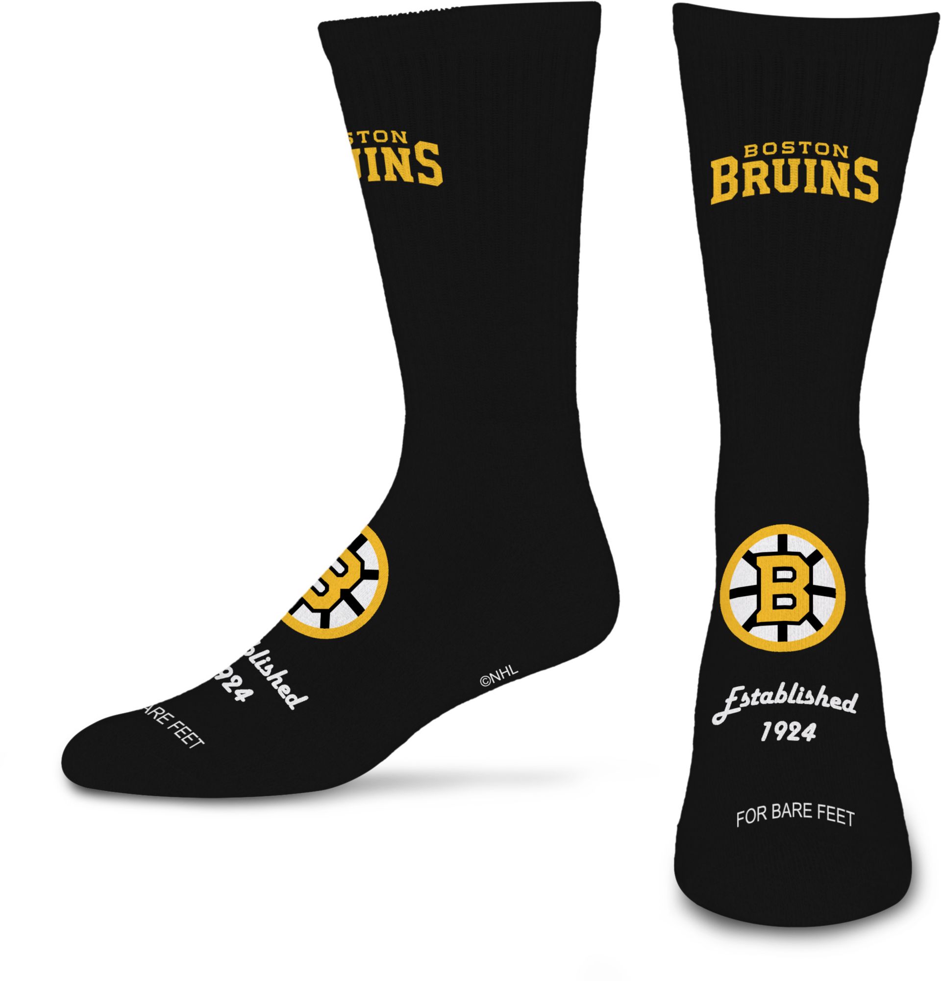 For Bare Feet Boston Bruins Large Established Crew Socks&nbsp;